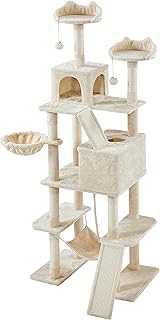 Topeakmart 82.5in Large Cat Tree Tower, Multilfunctional Cat House w/ 2 Cozy Condos Cat-Ear Platforms Scratching Posts for Indoor Cats and Kittens, Beige