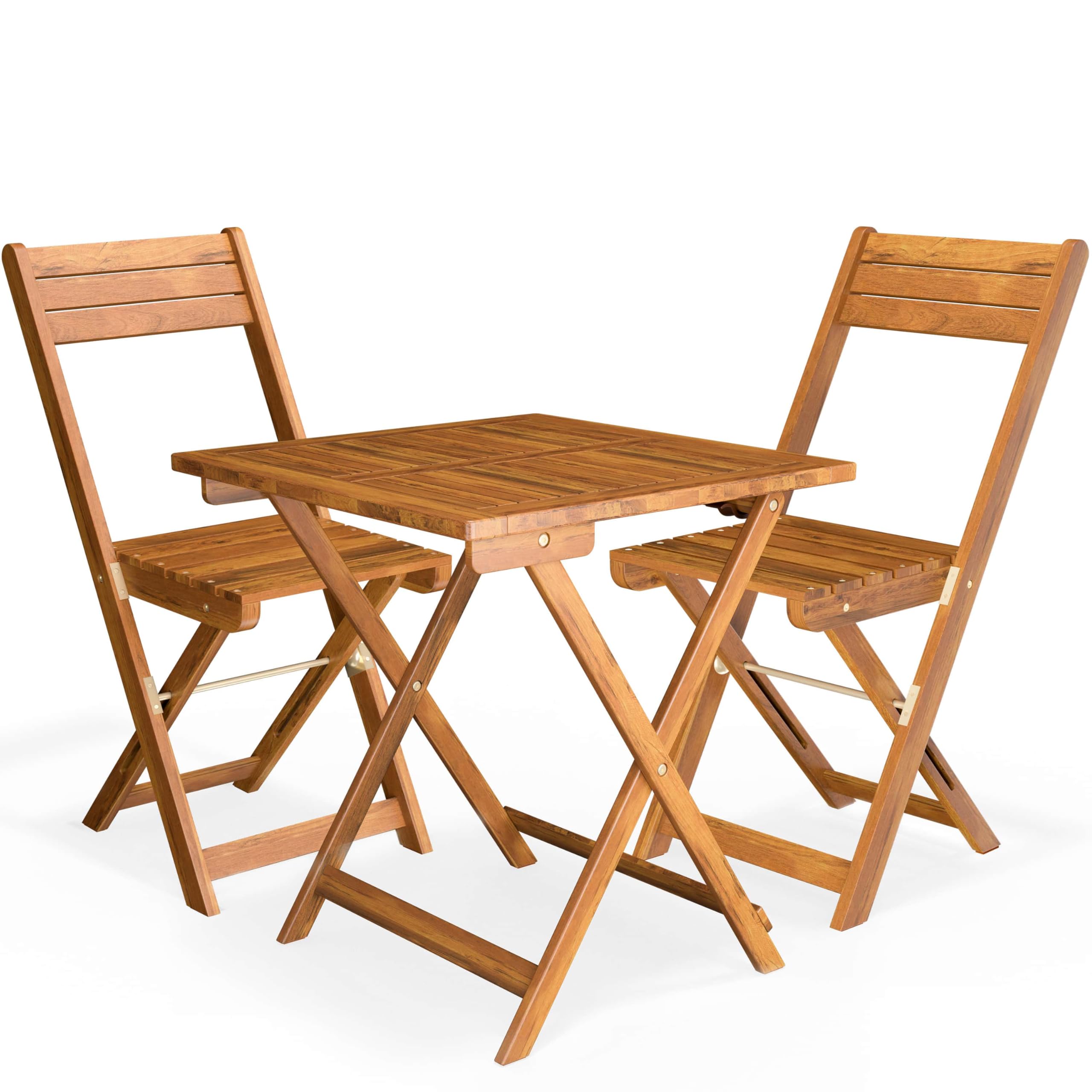 CASARIA® Set Muebles de Balcón 3 Pzs Mesa 2 Sillas Plegables Juego Completo Jardín Terraza Madera Acacia