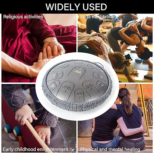 Vista 54 de AKLOT - Tambor de lengua de acero, 10 pulgadas, 11 notas, tambor de tanque de percusión C, kit de tambor de acero de percusión con mazos de tambor