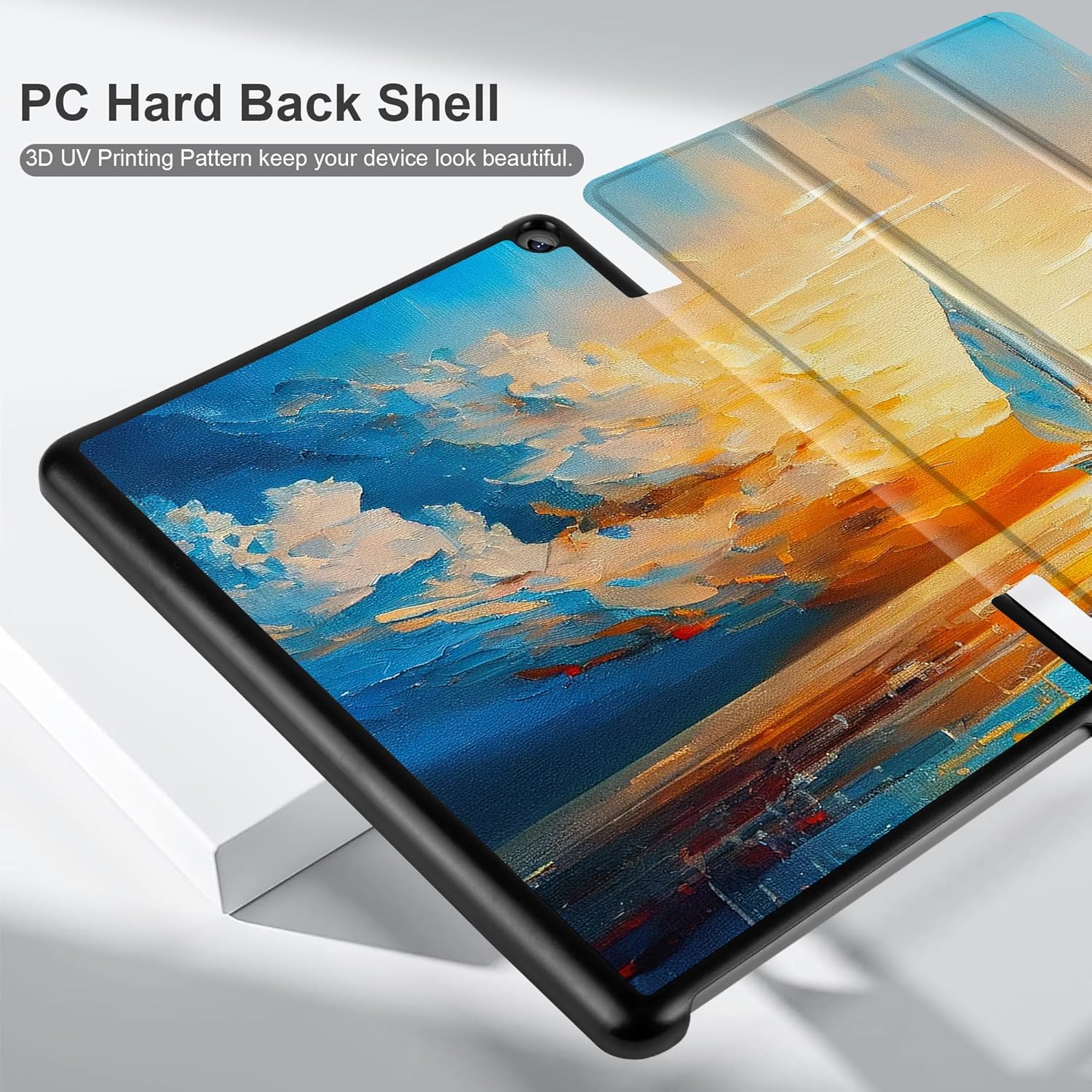 Case for New Amazon Fire HD 10 Tablet 2023 Release, PU Leather Fold Stand Designed Smart Cover with Auto Wake/Sleep, Sail