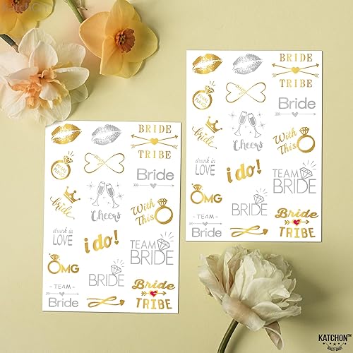 Miniatura 5 de KatchOn, Tatuajes metálicos de la tribu de la novia, 34 piezas, tatuajes de novia dorados, decoraciones de despedida de soltera, suministros de