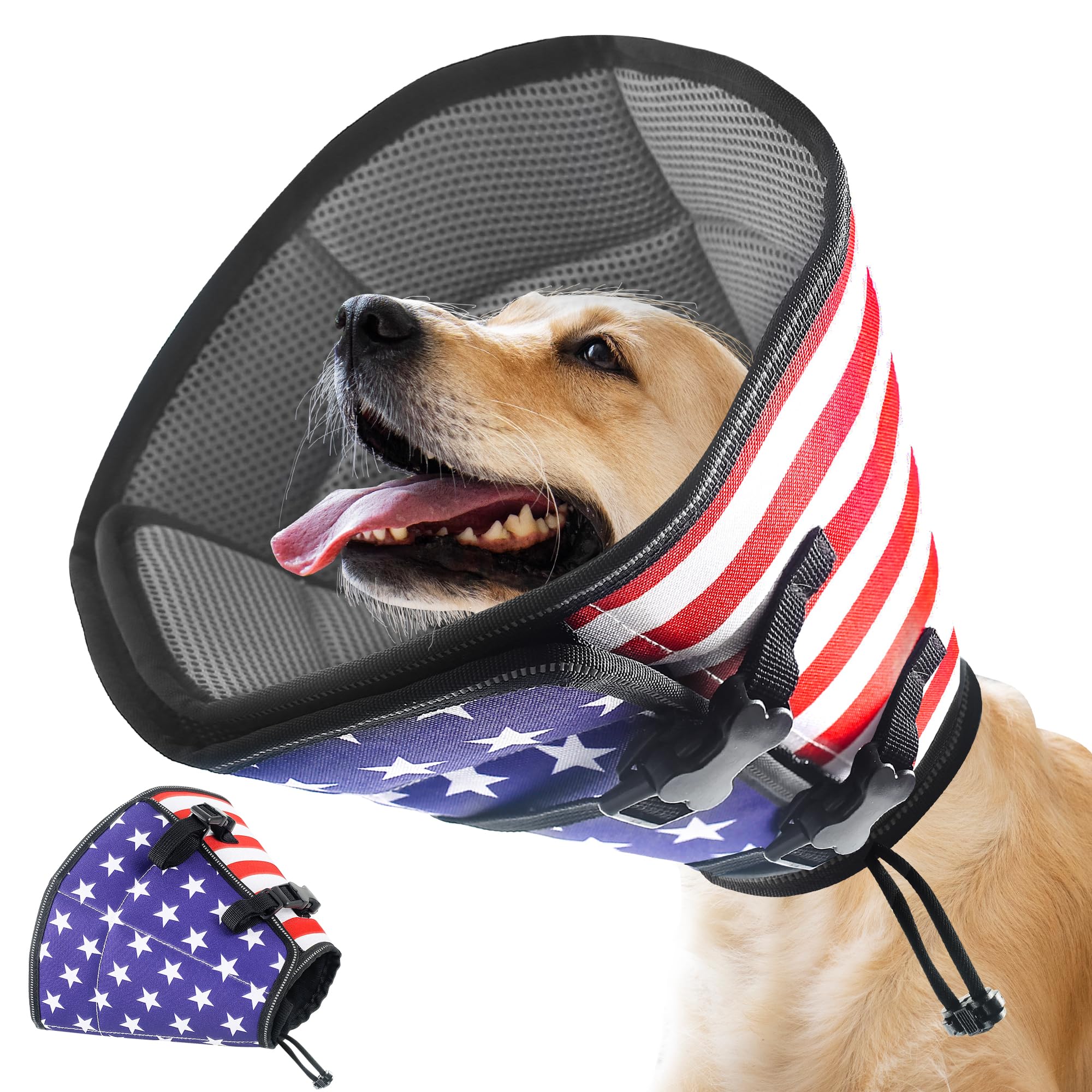 TDTOK Collar de cono suave para perro, con bandera ajustable, alternativa para perros grandes, medianos y pequeños después de la cirugía, collares de cono de perro transpirables y cómodos para dejar