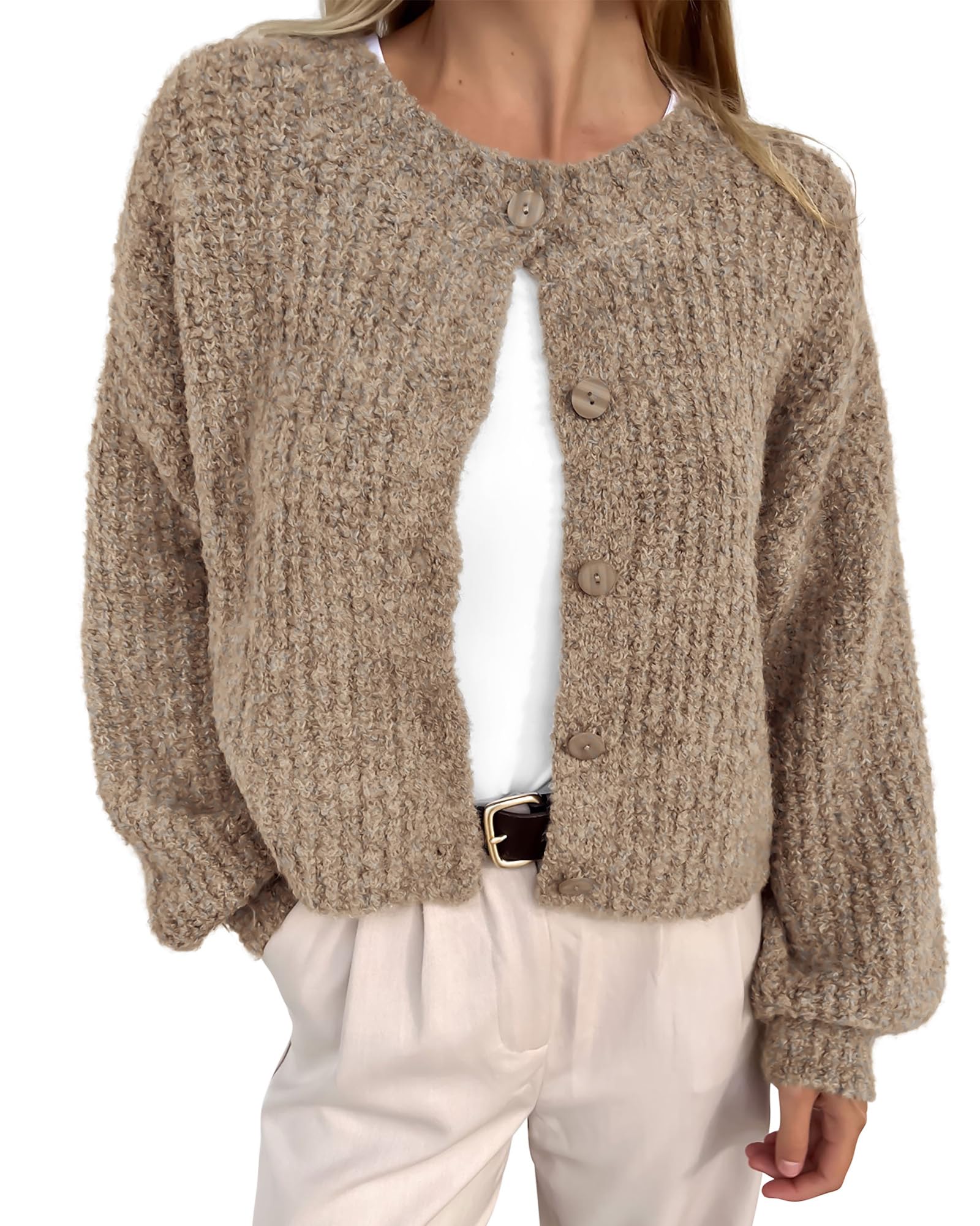 BTFBM Cardigan Sweaters for Women Fall 2026 Long Sleeve Button Down Soft Loose Chunky Knit Outwear Cropped Winter
