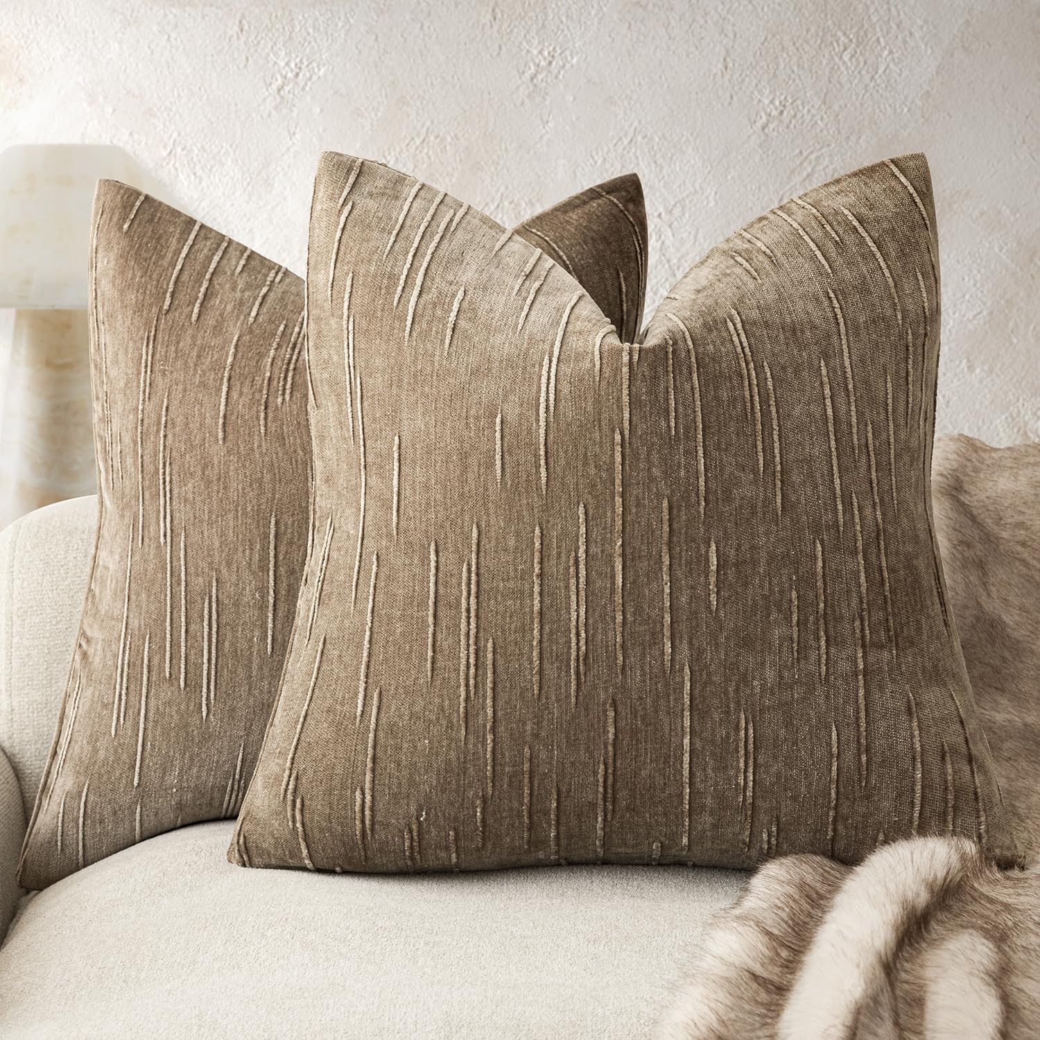 Foindtower Slubby Textured Chenille Throw Pillow Covers 22x22 Inch,Brown