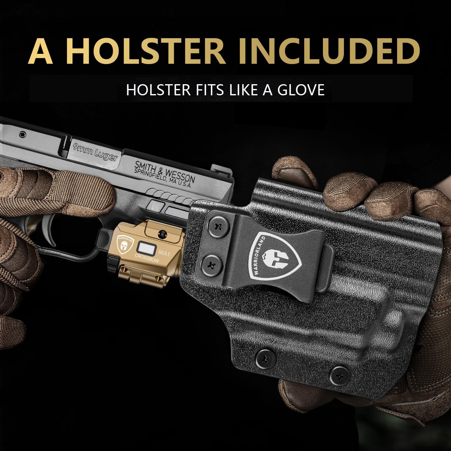 WARRIORLAND MA1 Laser Light Combo Holster Fit S&W M&P Shield EZ (9mm / .380) & Equalizer, 800-lumen LED Flashlight & Green Laser Weapon Light & Right-Hand IWB Holster, Rechargeable | Power Indicator