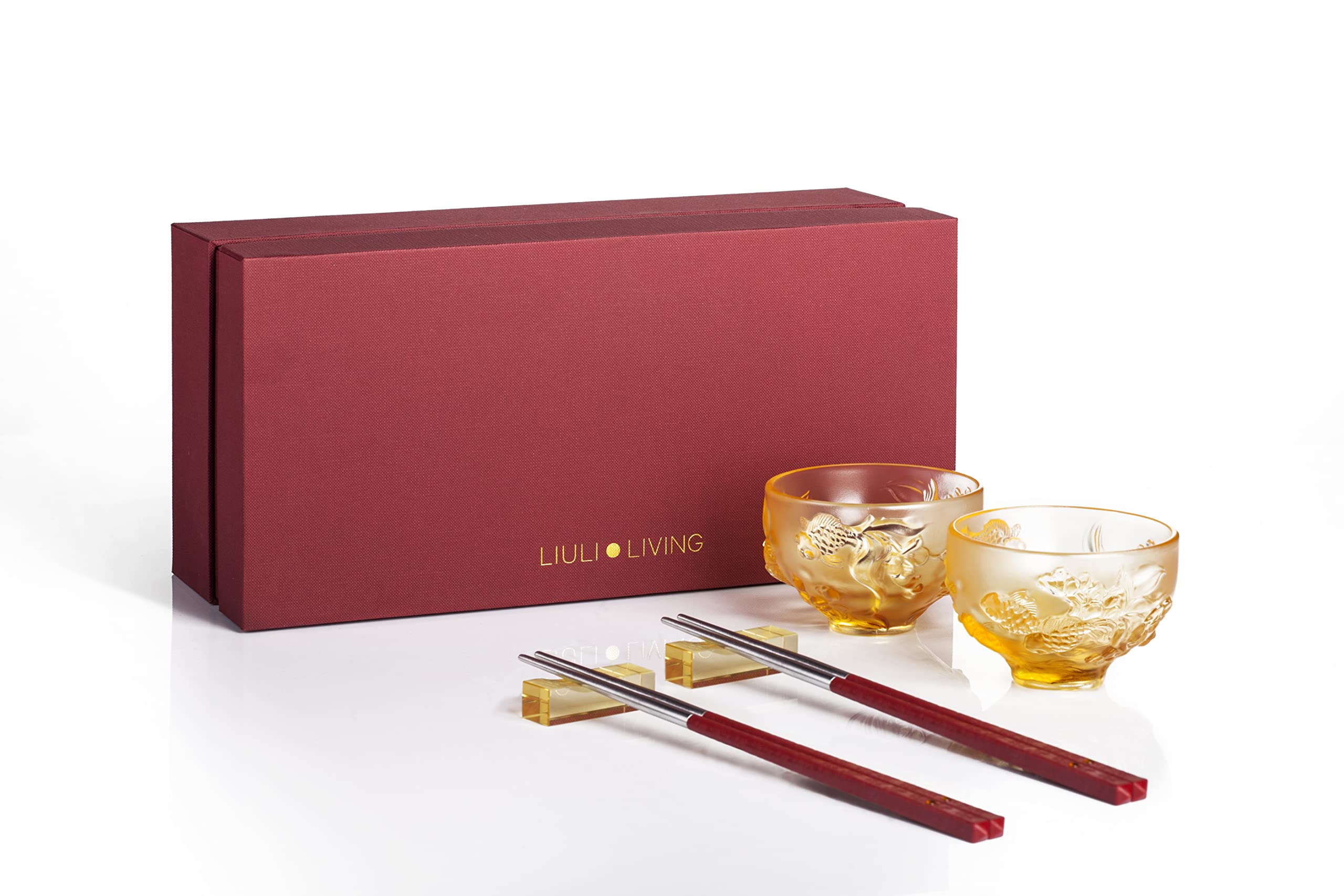 Amazon.co.jp: LIULI クリスタル金魚ボウル - 2ピースセット 牡丹の箸 