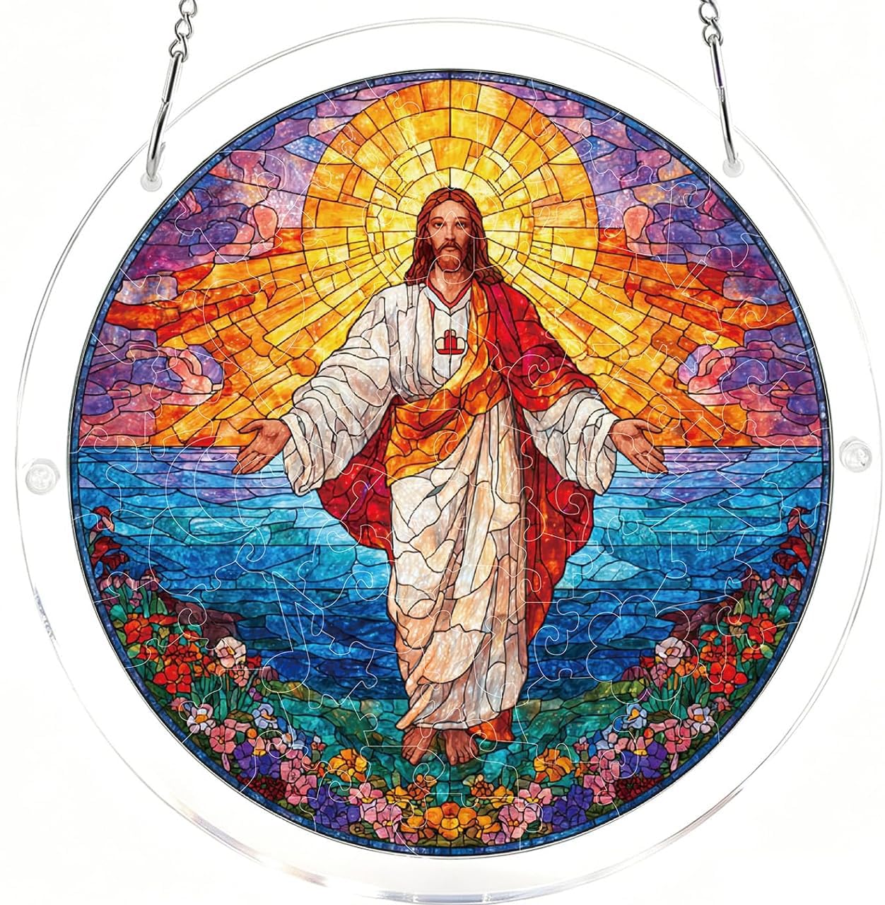 Jesus Christ Acrylic Jigsaw Puzzles Suncatcher, 8.2 Inch Window Hanging Suncatcher Acrylic Puzzle, DIY Home Decor Art Gift