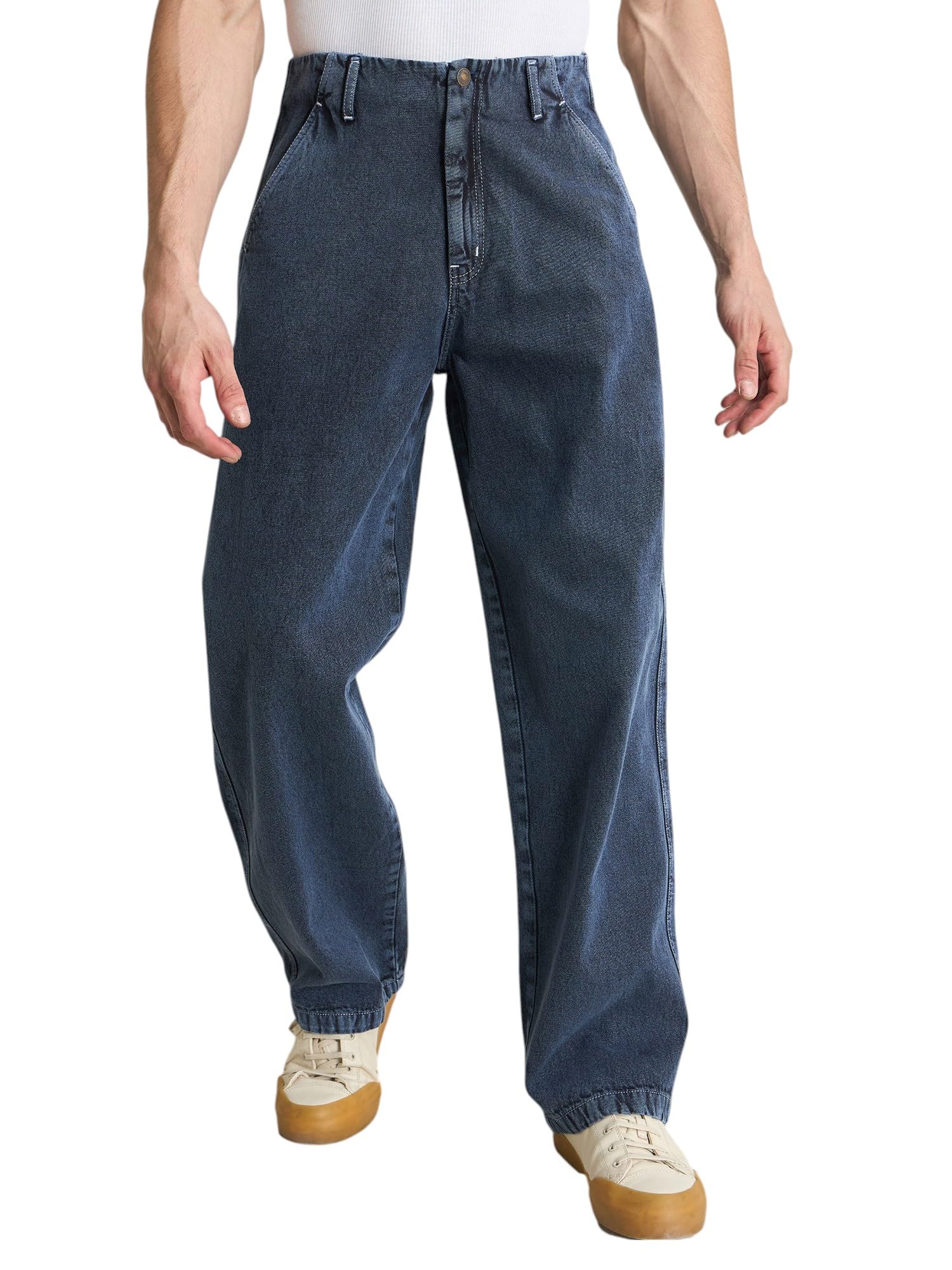 SASSAFRAS Light Blue Contrast Thread Detail Wide Leg Jeans in blue