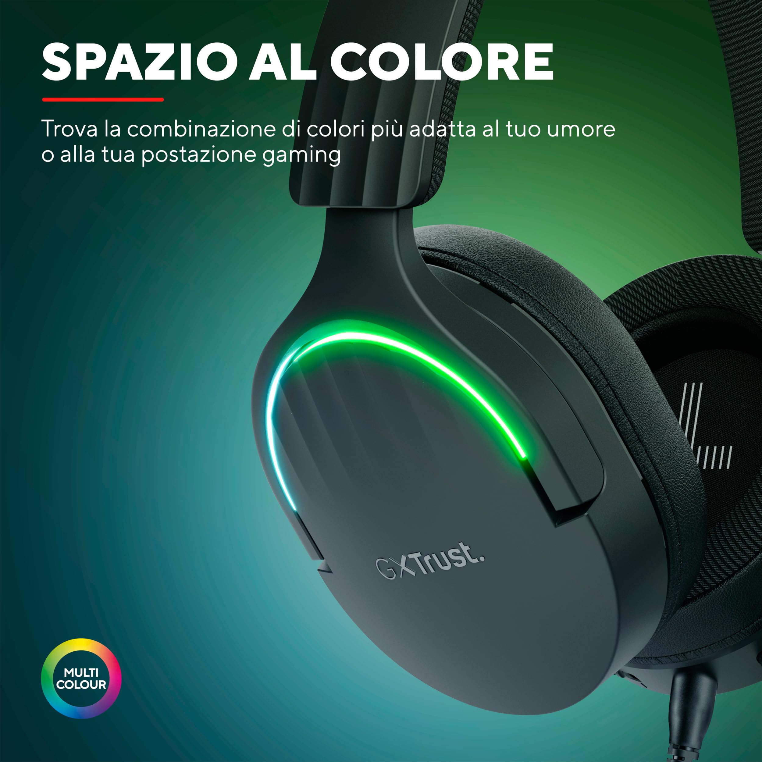 Trust Gaming GXT 490 Fayzo Cuffie Gaming USB con Audio Surround 7.1, Driver 50 mm, 85% Plastica Riciclata, Illuminazione RGB, Over-Ear Cuffie con Microfono Noise Cancelling per PC PS5 - Nero