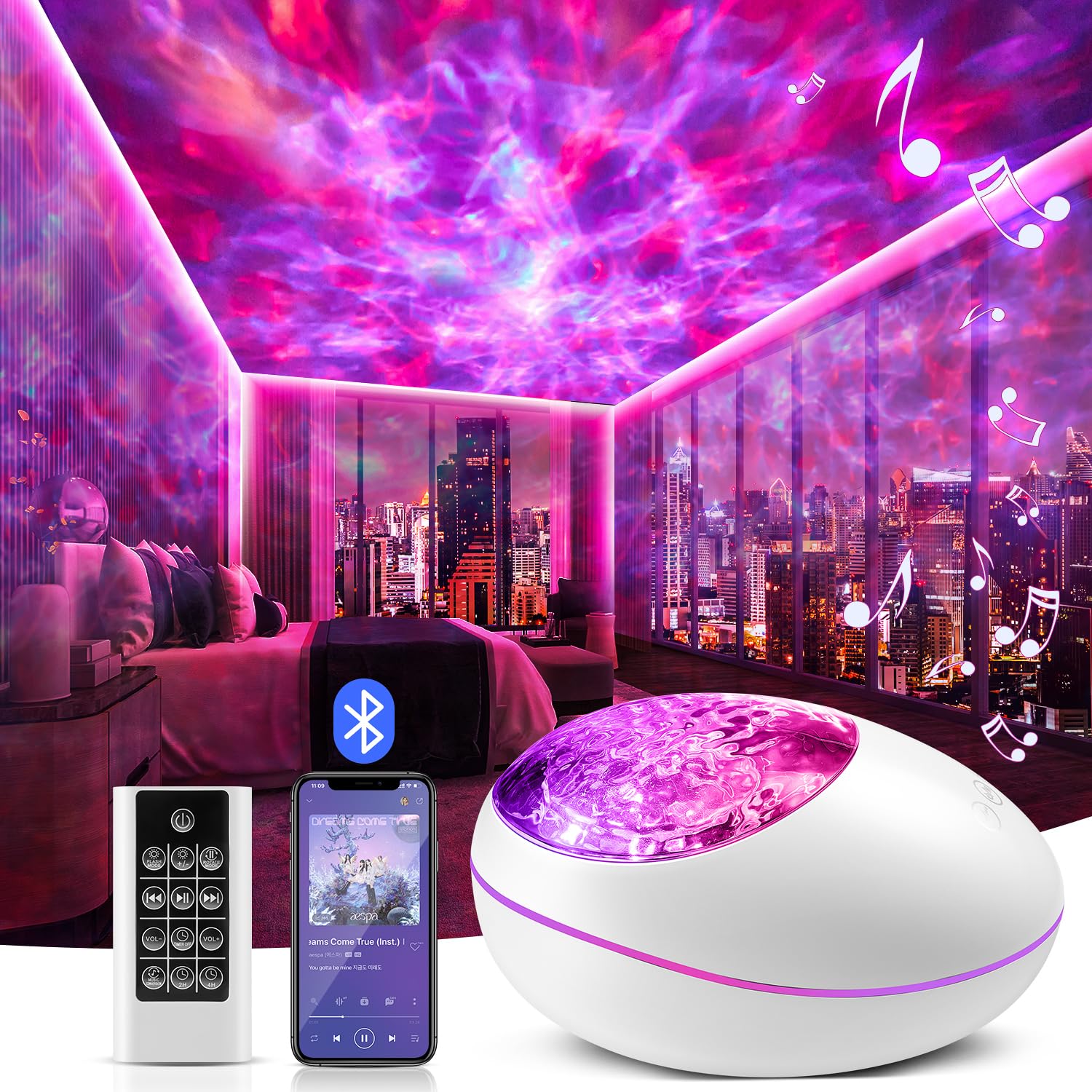 Mubarek Galaxy Projector, Star Projector Galaxy Light with Timer & Remote & White Noises, Galaxy Projector for Bedroom Decoration, Galaxy Projector for Bedroom