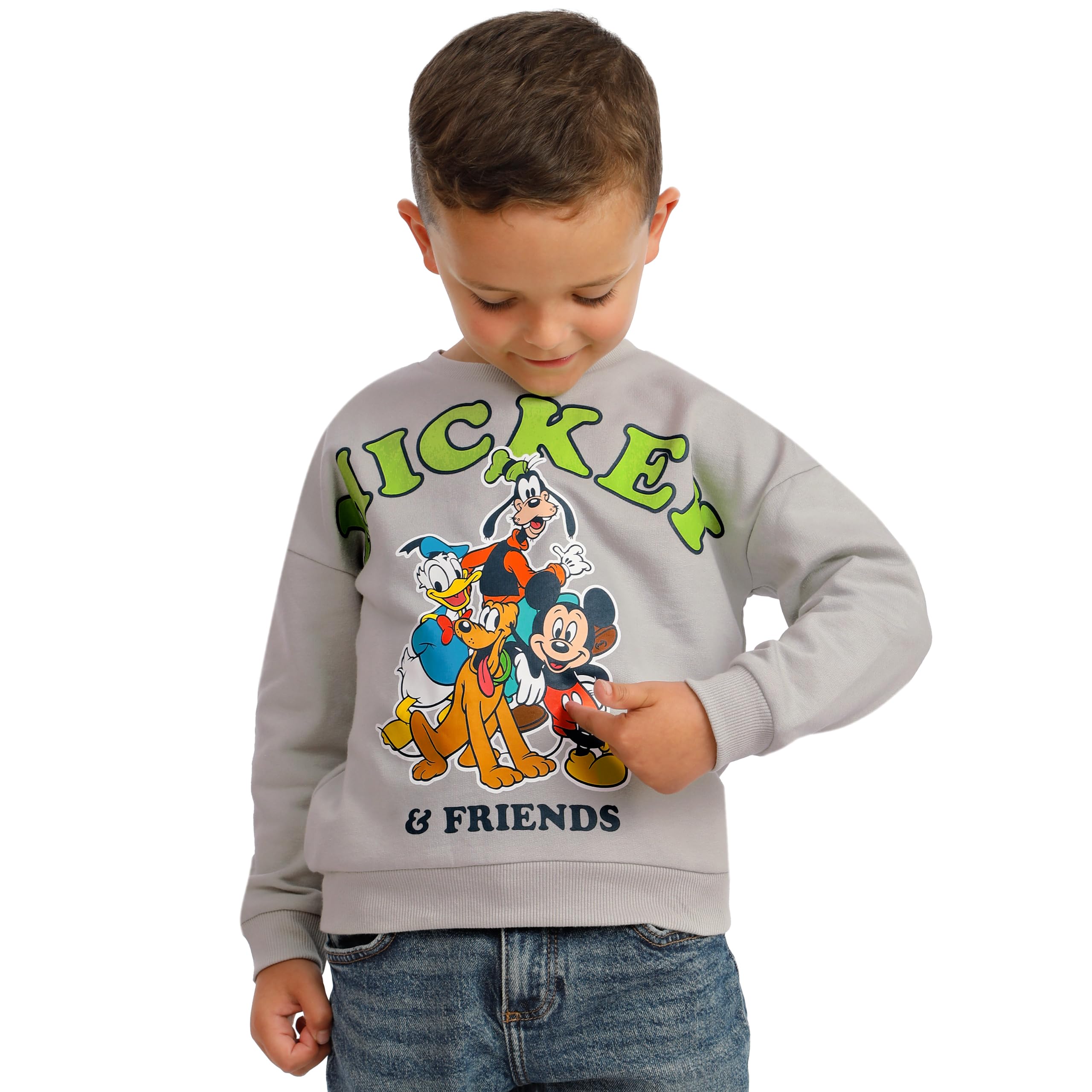 Disney Mickey Mouse Sweatshirt Jungen, offizieller Pullover Kinder, Grauer Pullover Jungen aus mit Mickey und Freunden