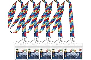 5 Pack Autism Alert Card with Writable Panel and Lanyard Holder