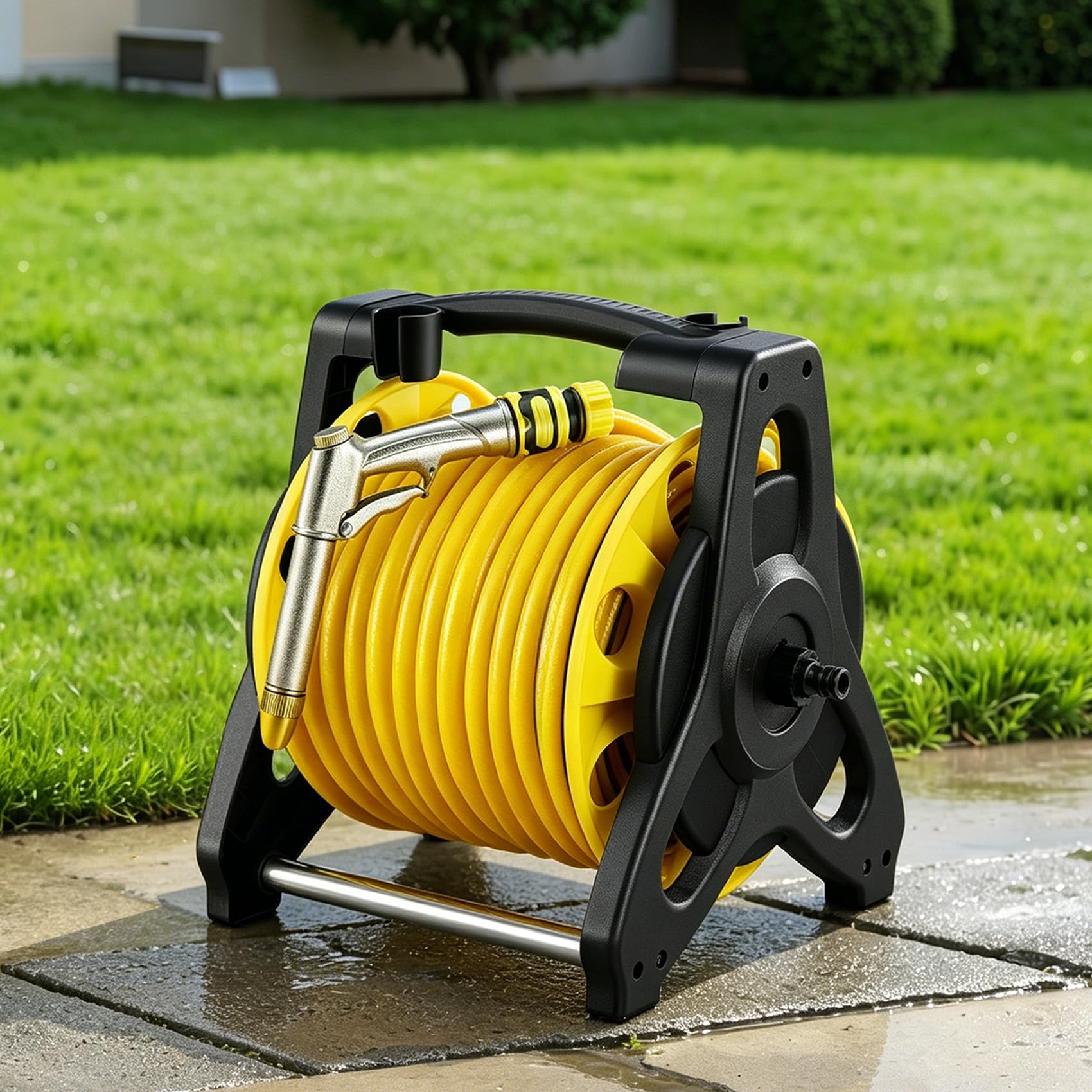 The Fellie Garden Hose Reels with 35M Hosepipe, Portable Hose Pipe Reel for Garden with Water Spray Gun, Manual Retractable Outdoor Hose Reel Set for Patio & Car Cleaning
