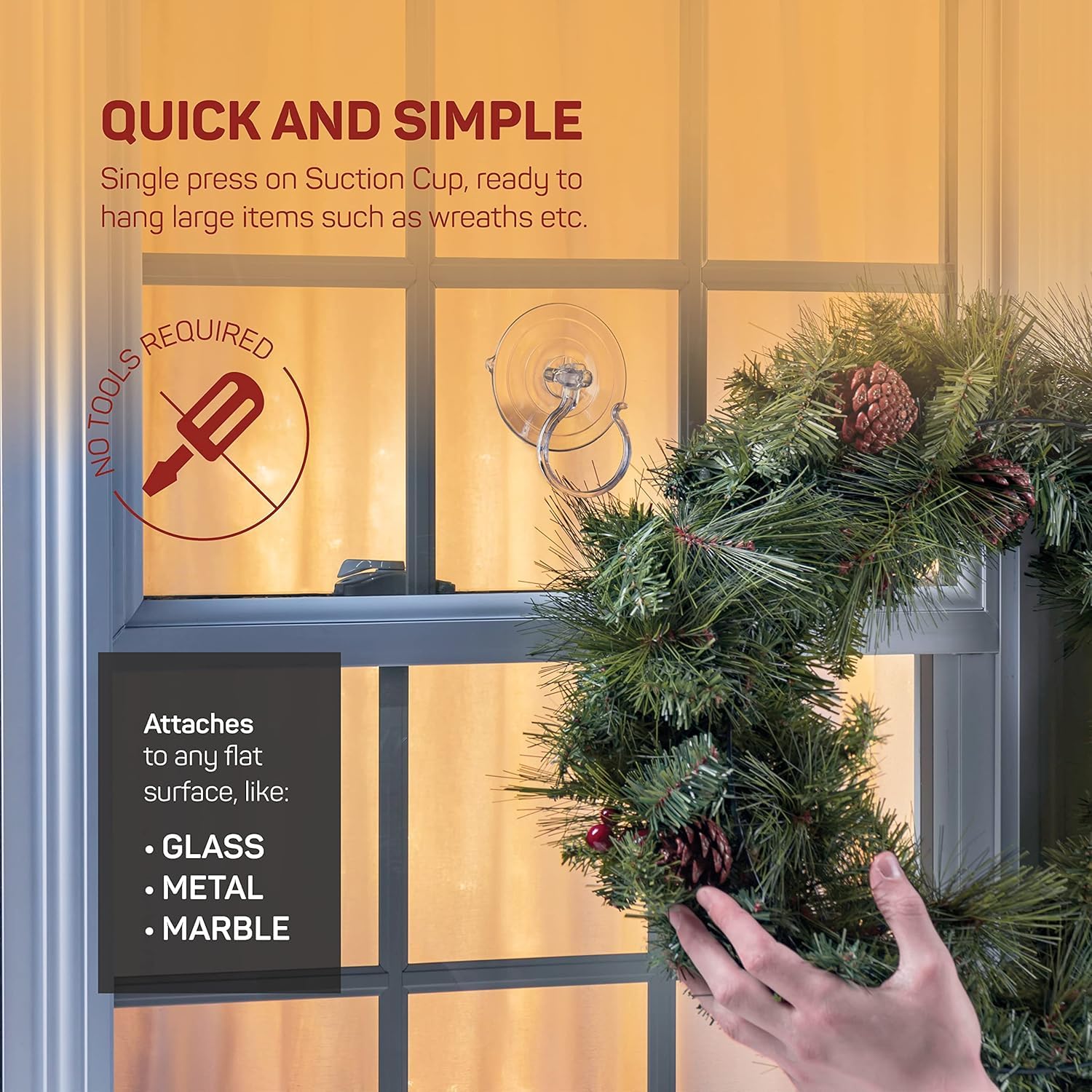 Glass Door Wreath Hanger Heavy-Duty Suction Cup Wreath Hanger