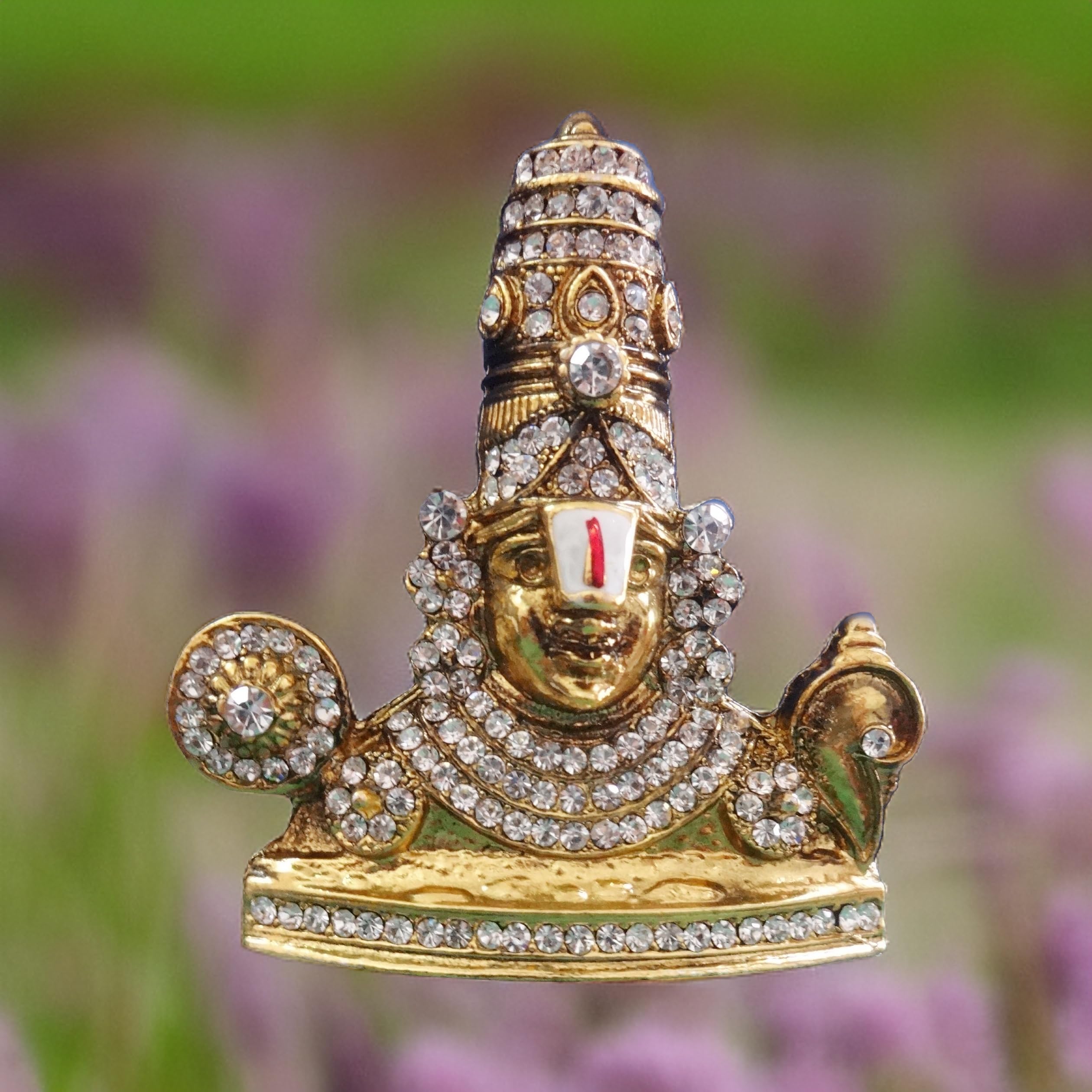 Lord Venkateswara Balaji Multi Colored Stone Studded Gold Finish self Standing Statue for car Dashboard (094 G)