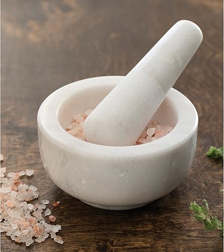 Miniatura 2 de Fox Run Mortero y mortero, mármol, blanco, 4.75 pulgadas