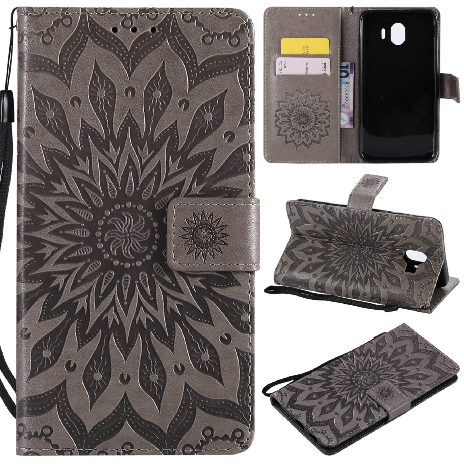 FQY-TEC | Samsung Galaxy J4(2018)(5.5") case,[Gray]S[Pu Leather]and[TPU]Wallet,Card slot,Support Case for Samsung Galaxy J4(2018)(5.5")