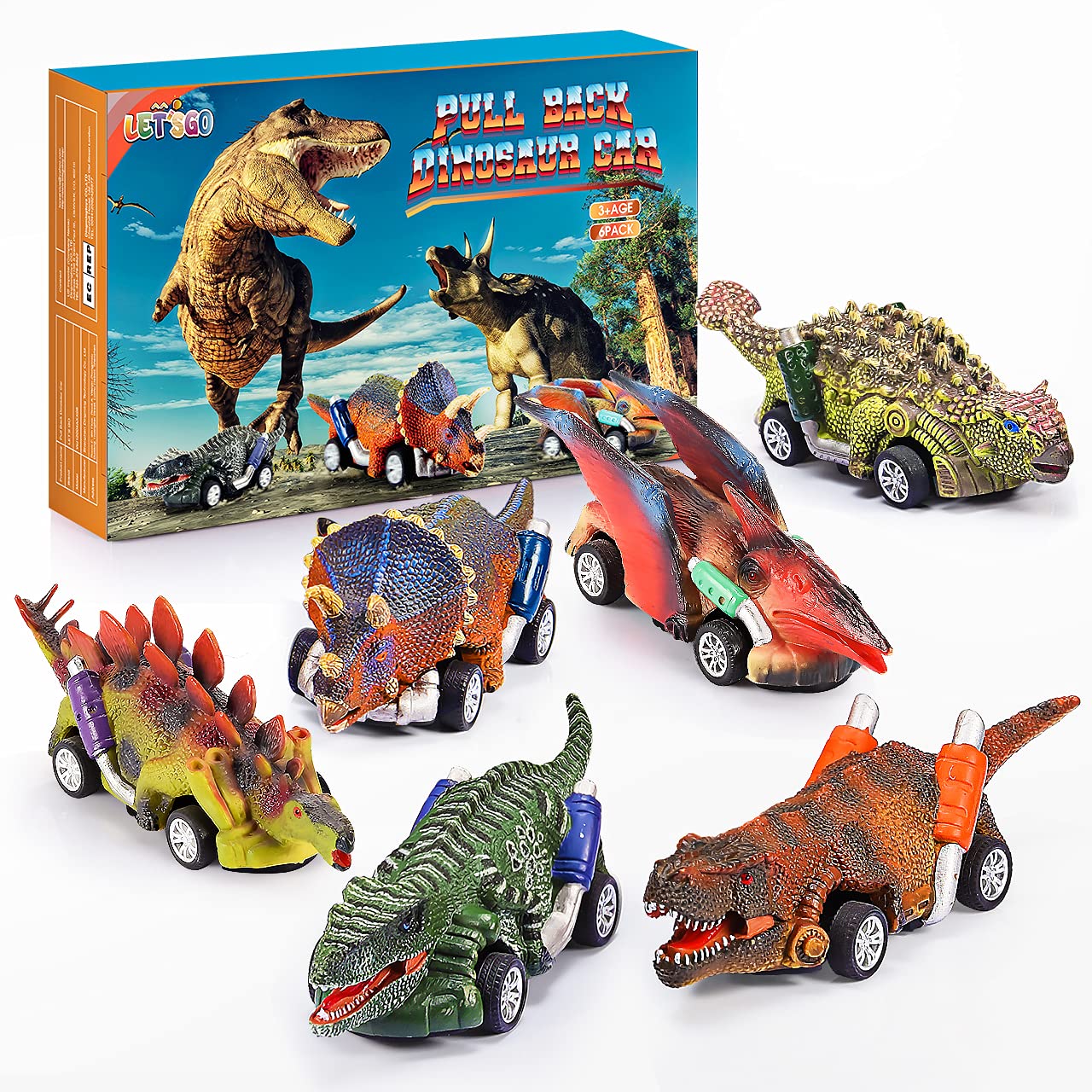 EUCOCO Dinosaur Pull Back Cars Gift for Kids, 6 Pac Dinosaur Toys for Boys Birthday Gifts for 2 3 4 5 6 7 8 Year Old Boys Car Games Dinosaur Gifts Toys for 1-8 Year Old Boys Girls