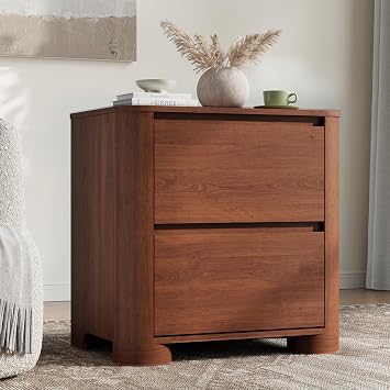 YANSNWO 23.6" Walnut Nightstand with Charging Station