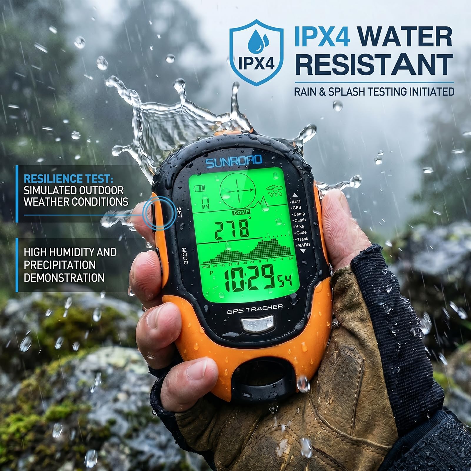GPS Digitaler Höhenmesser, GPS-Barometer Multifunktional Kompass IPX4 Wasserdichter mit 9 Aufgezeichnete Routen, LED-Taschenlampe, Hochpräzisem Sensor für Outdoor-Aktivitäten