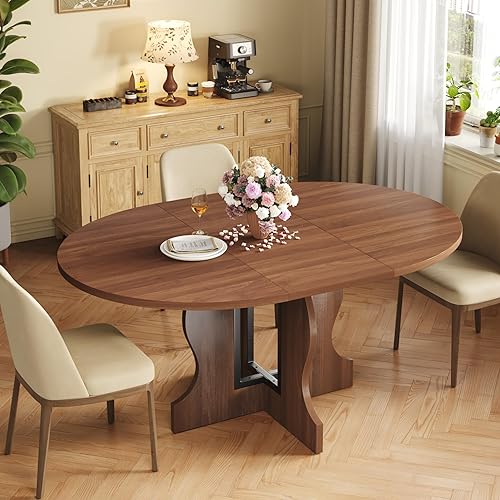 Extendable Round Dining Table for 4-6, 43.3"-59" Oval Dining Table