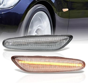 AJP Distributors Clear Lens Amber Sequential LED Front Fender Side Marker Lights Turn Signal Indicator Lamps Pair Compatible/Replacement For E82 E88 E90 E91 E92 E93 E46 E60 E61 M5 E83 X3 1 3 5 Series