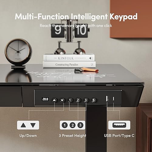 Miniatura 7 de CubiCubi Escritorio eléctrico de pie con cajones de 48 × 24, escritorio de cristal de altura ajustable de una pieza, escritorio de pie ajustable de