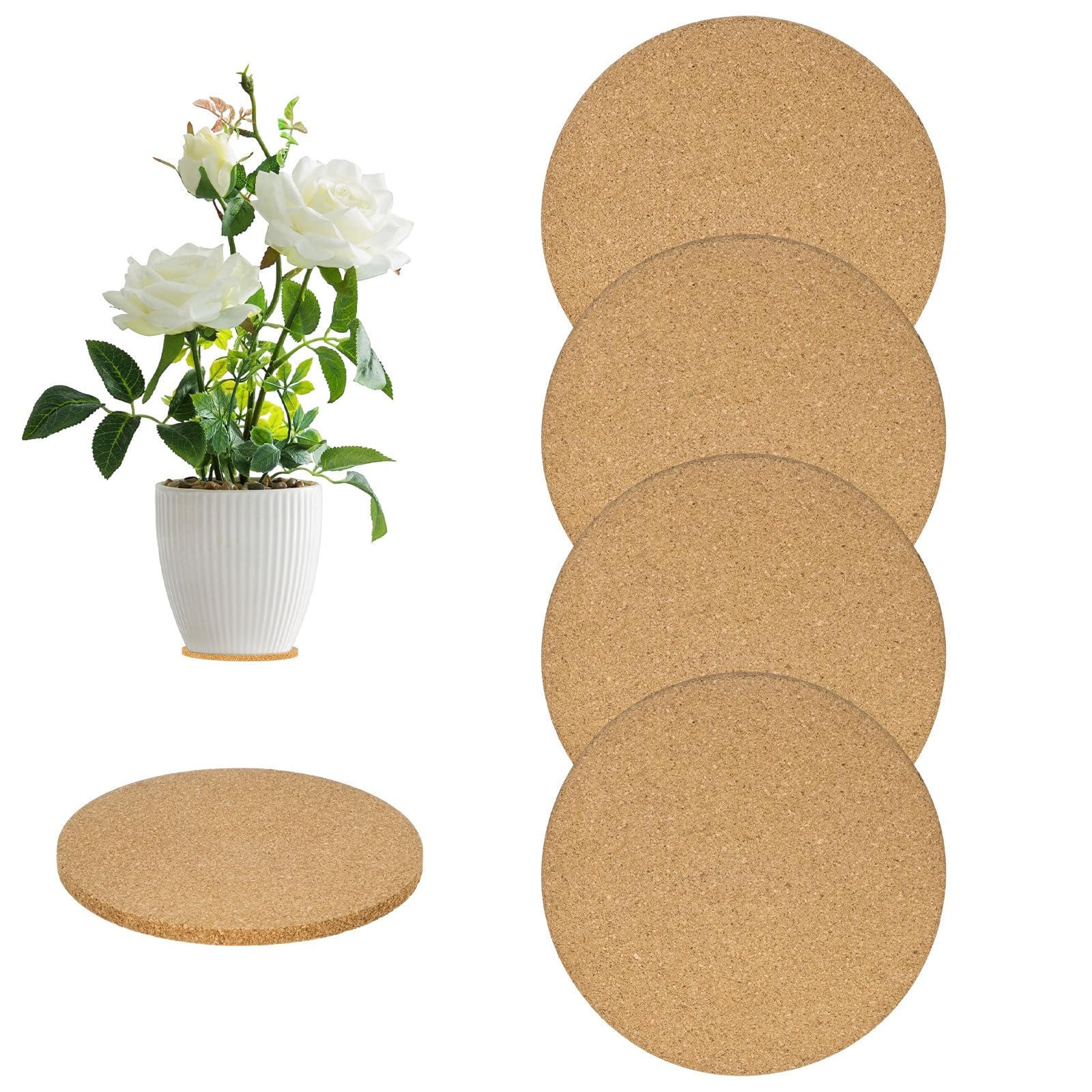 M METERXITY 4-Pack Cork Plant Coasters, 3.9 Inch Cork Plant Mats for Kitchen/Garden/Patio/Office/Courtyard/Indoor Outdoor/DIY Craft Project [Wood Color]