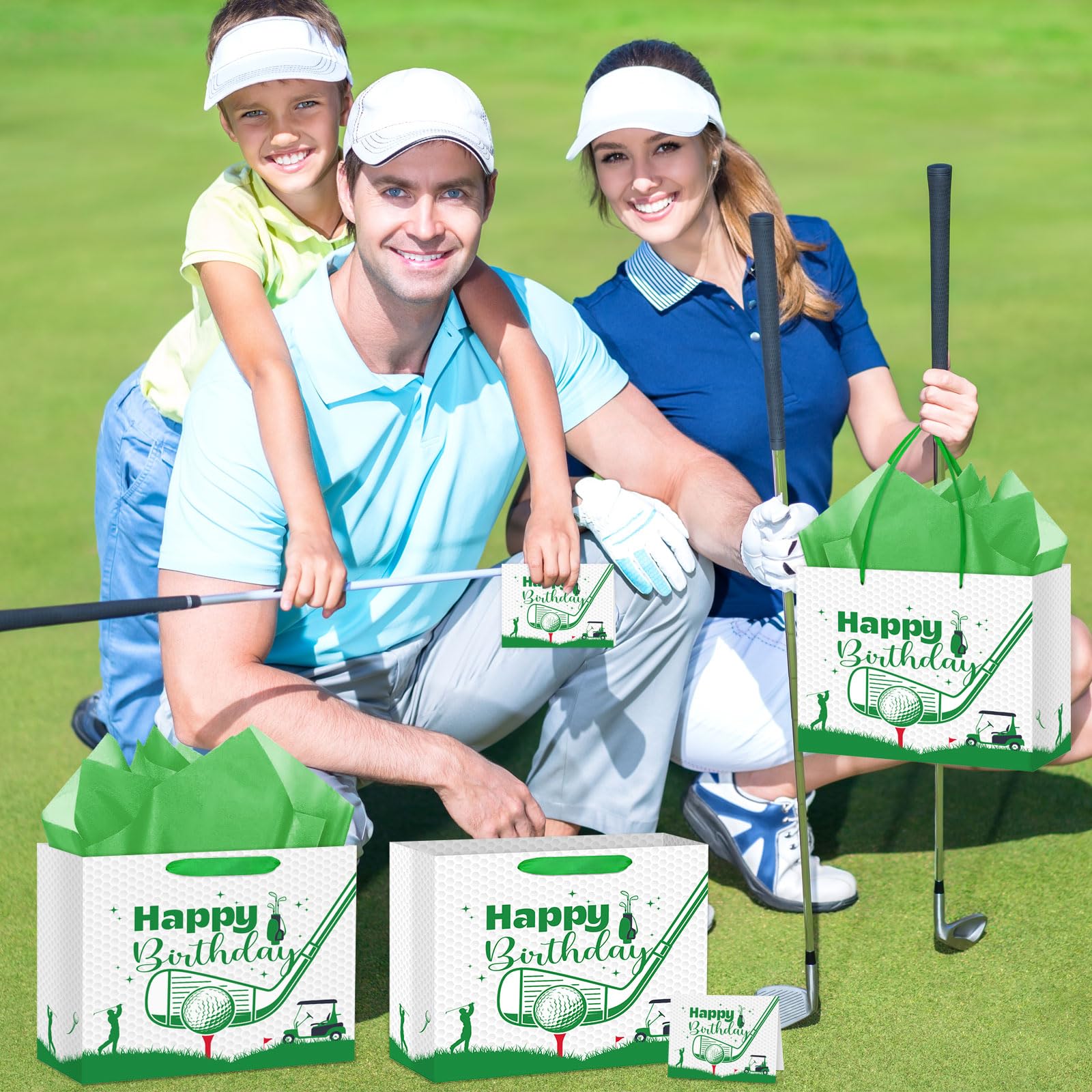 Abilat Large Golf Birthday Gift Bag with Tissue Paper and Greeting Card Reusable Golf Birthday Party Favors Wrapping Bag for Boys Men Sports Themed Party Decoration Supplies