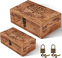 Vicenpal Handmade Wooden Tree Keepsake Boxes with Lock - Nested Set (8x5x3.2 & 7x3.7x2.8 inch) for Jewelry Storage & Gifts