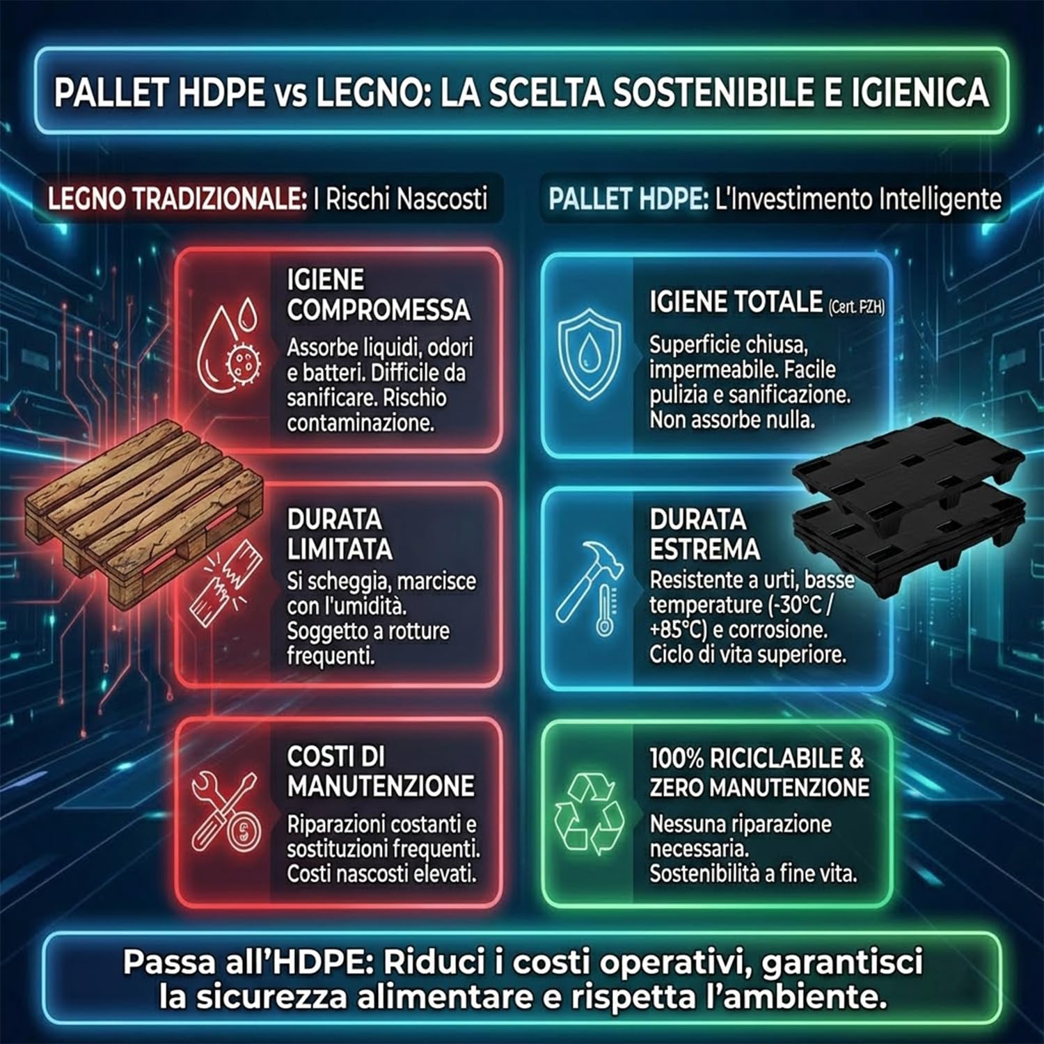 IMJ-Global - Pallet in Plastica HDPE, Bancali Plastica 120x80 Impilabile con 9 Piedini, Ogni Bancale Possiede la Certificazione Alimentare ed ha una Portata Massima di 2500kg (1 Bancale)