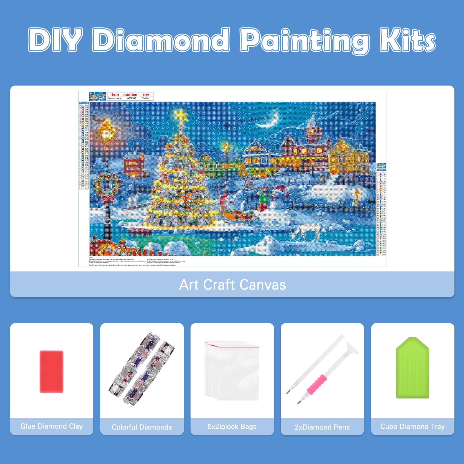 Kit Peinture Diamants 5D Bonhomme De Neige - Toile 30x40 Cm, Strass Ronds - Activité DIY Adulte/enfant - 9