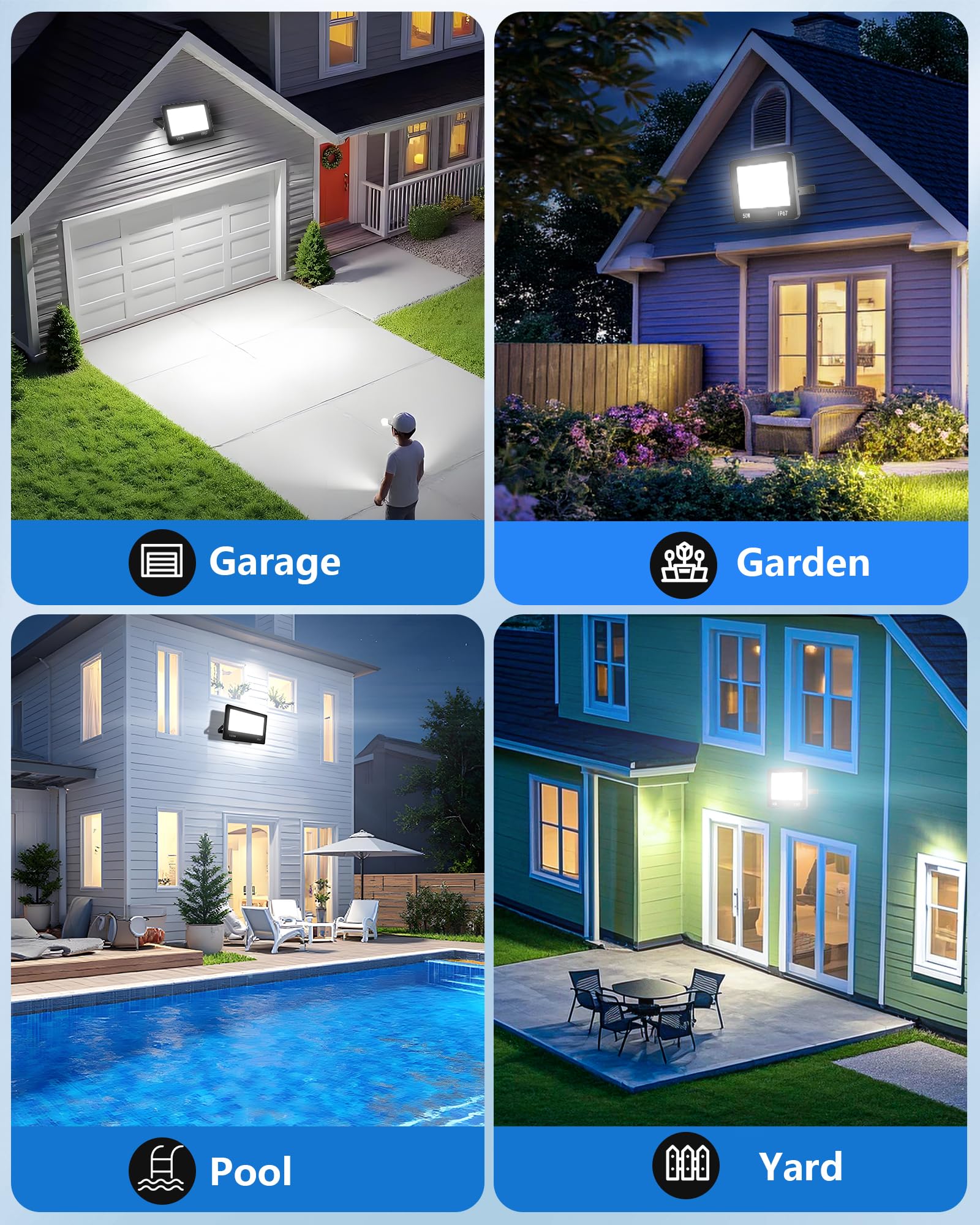 LED Strahler Außen 100W, 2 Stücke 10000LM Aussenstrahler Wasserdicht IP67, Superhell LED Scheinwerfer 6500K Kaltweiß, Außenstrahler AC 220-240V für Garten Terrasse Garage