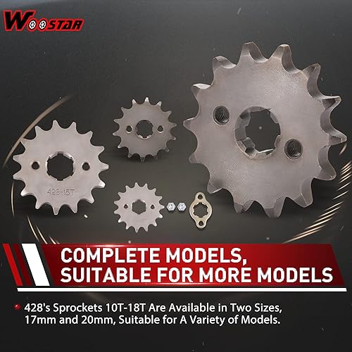 Miniatura 5 de WOOSTAR Motocicleta 428-14T Piñón delantero de 0.669 in para 50cc 70cc 90cc 110cc 125cc Dirt Pit Bike Mini Bike ATV 4 ruedas ciclomotor