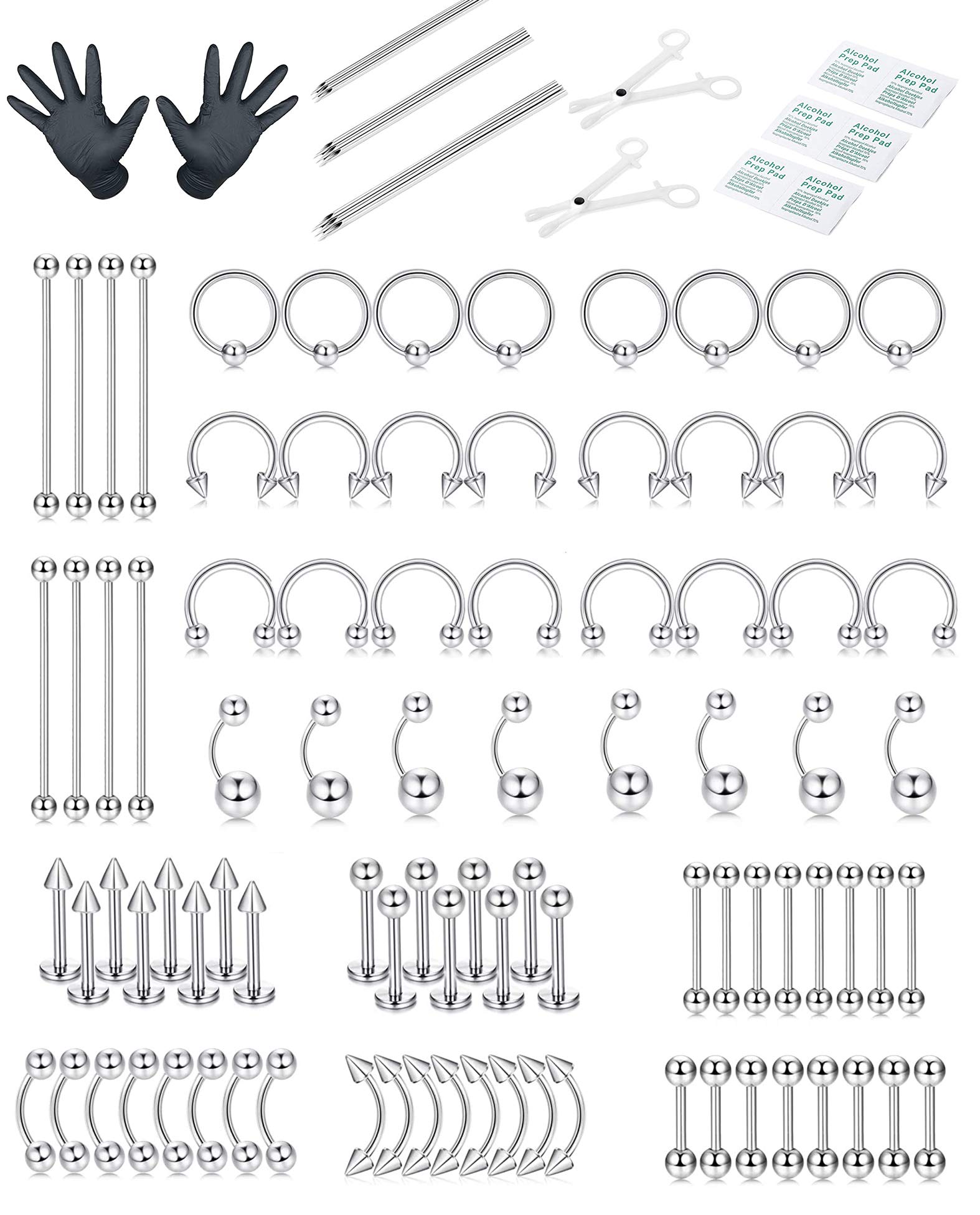 CASSIECA88 PCS Kit Piercing Acero Quirurgico Piercing Nariz Ombligo Piercing Lengua Tragus Piercing Industrial Piercing Septum Aro Piercing de Joyería Corporal para Hombres/Mujeres 14G 16G 18G