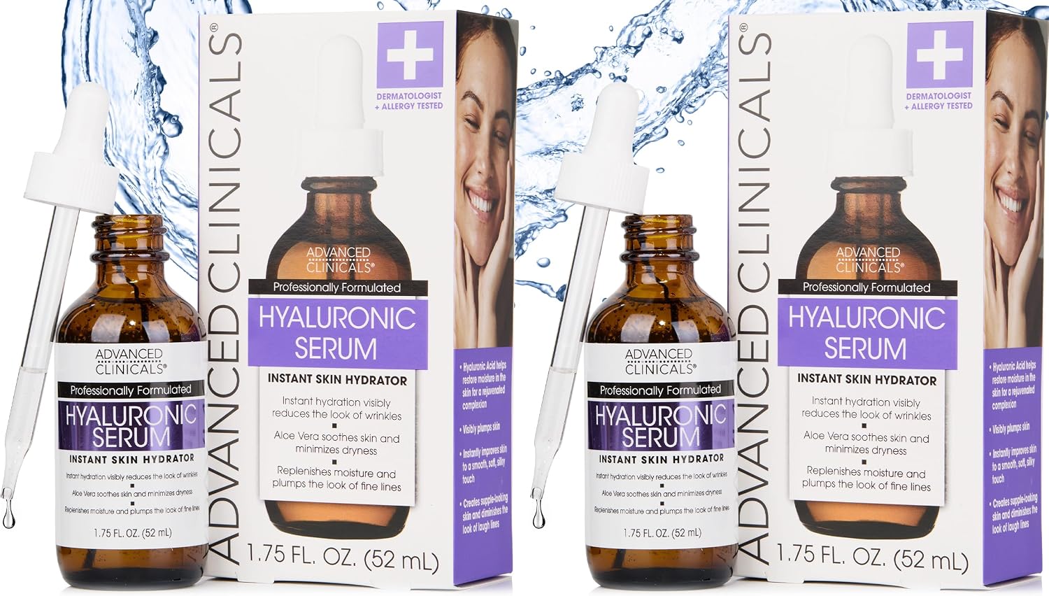 عرض حصري على Advanced Clinicals Hyaluronic Acid Face Serum Skin Care Facial Moisturizer To Restore Skin, Anti Aging Face Serum For Wrinkles, Dark Spots, Fine Lines, &amp;amp; Dry Skin, 1.75 Fl Oz (Pack Of 2) - عروض أمازون السعودية