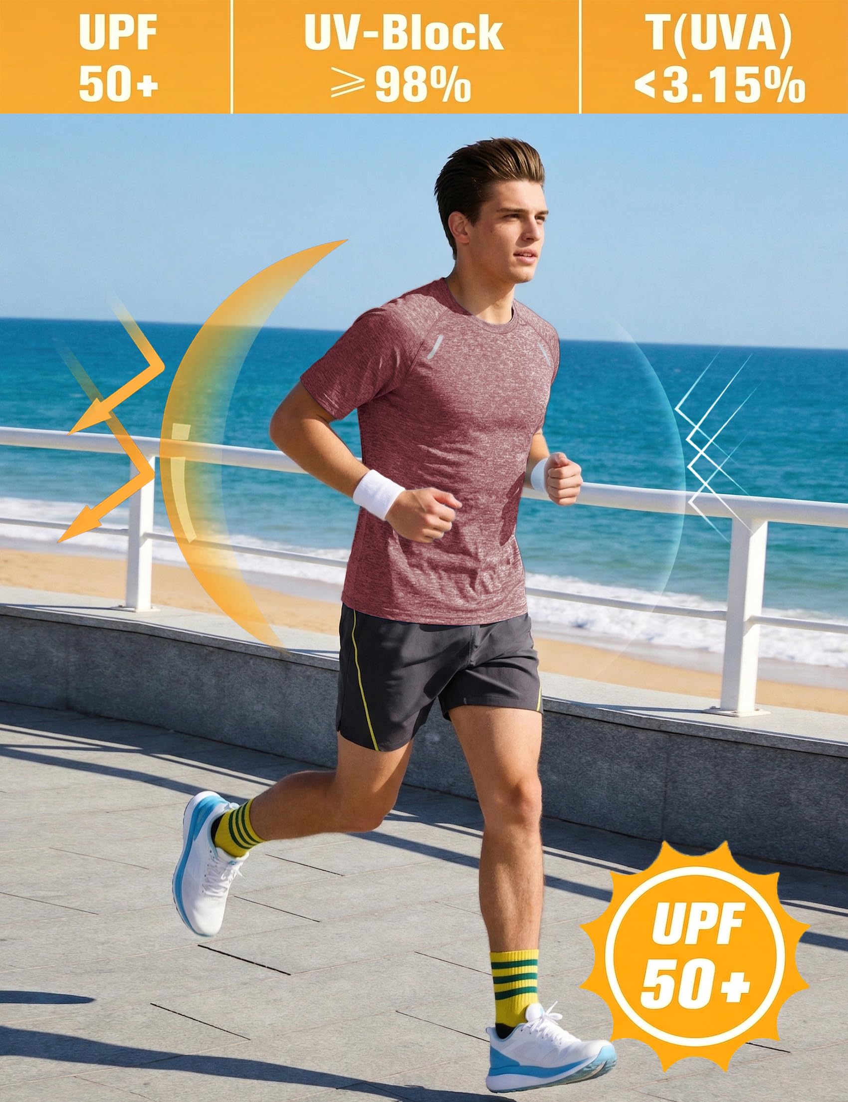Camiseta deportiva para hombre, cuello redondo, manga corta, transpirable, secado rápido, fitness, gimnasio, entrenamiento, S - 3XL — view 7