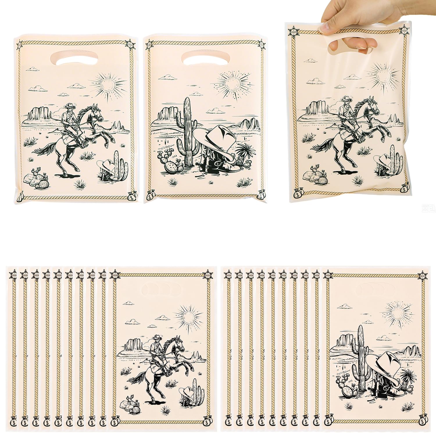 50 Pcs Cowboy Party Bags, Cowboy Wild West Gift Bags; My First Rodeo Party Bags for Boys, Girls