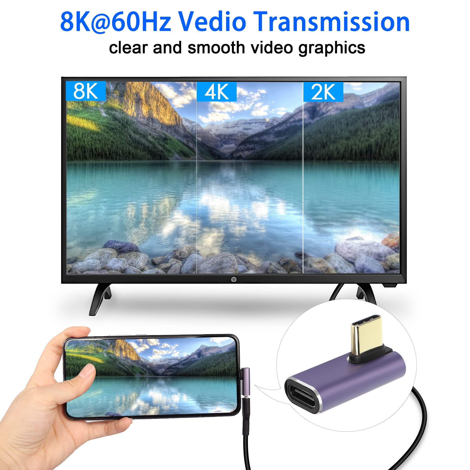 QIANRENON USB-C 90° Adapter – 40 Gbps, 100W Laden, 8K Video, 2 Stück, Rechtwinkliger Anschluss Für Laptop & Smartphone