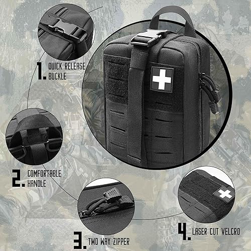 Miniatura 3 de Bolsa Molle IFAK mejorada con corte láser para rasgar, kit táctico de primeros auxilios para cinturón de trabajo