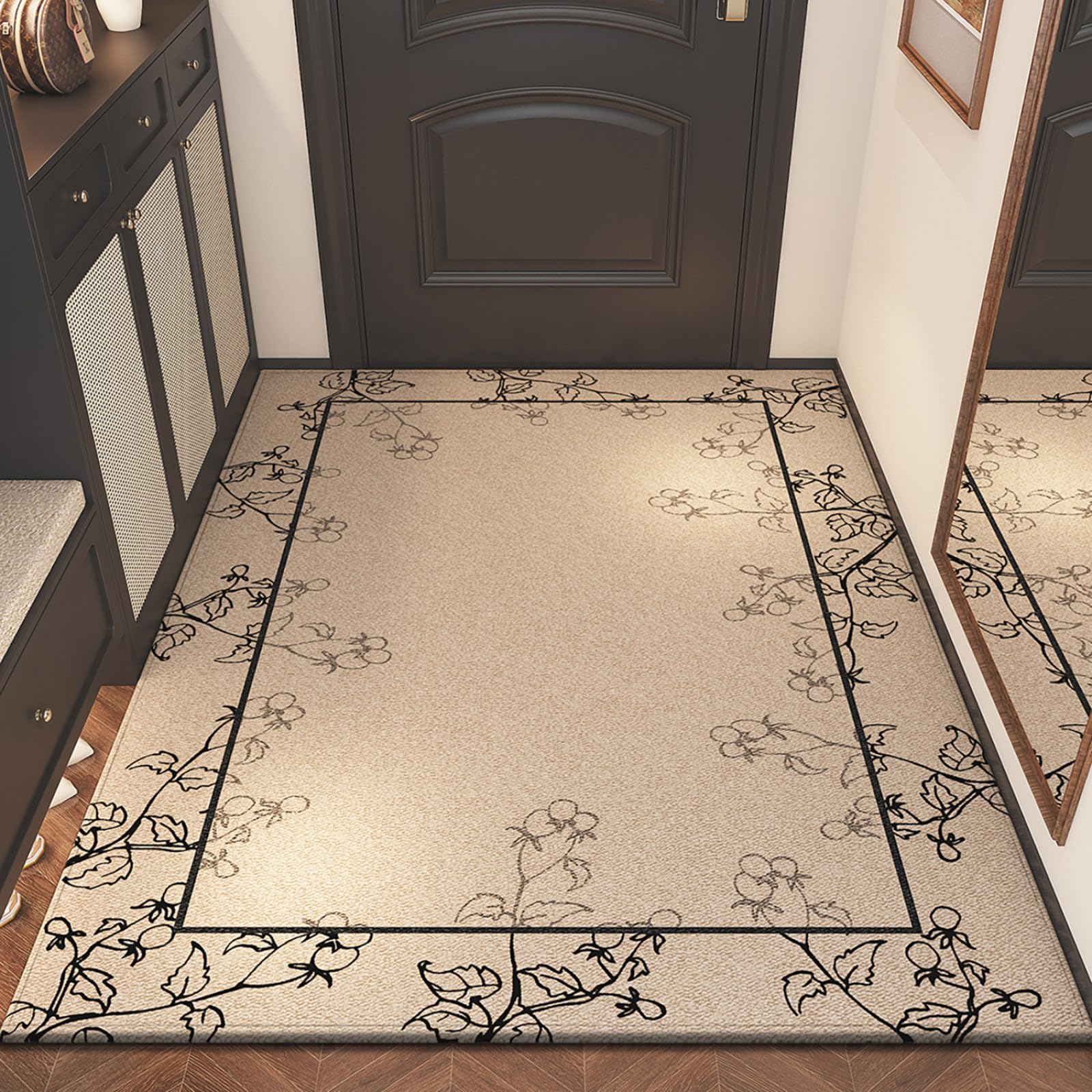 Felpudo Entrada Casa 90x150 Patrón De Planta Beige Felpudo Exterior Antideslizante Lavable Felpudos para Pasillo Cocina Puerta Jardín Decoración Alfombrilla para Entrada