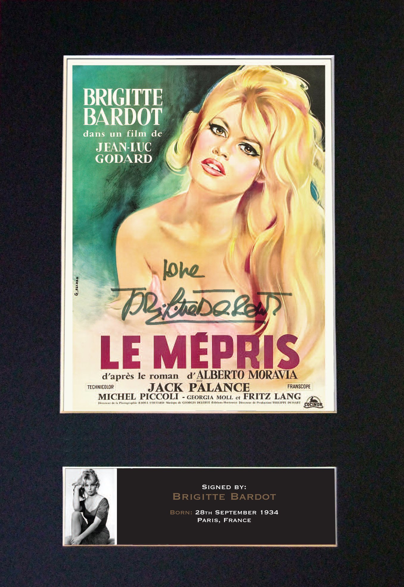 The Autograph Collector Black Brigitte Bardot Signed Autograph Mounted Photo Reproduction Print A4 Rare Perfect Birthday (297 X 210Mm) #531 (Not Framed)