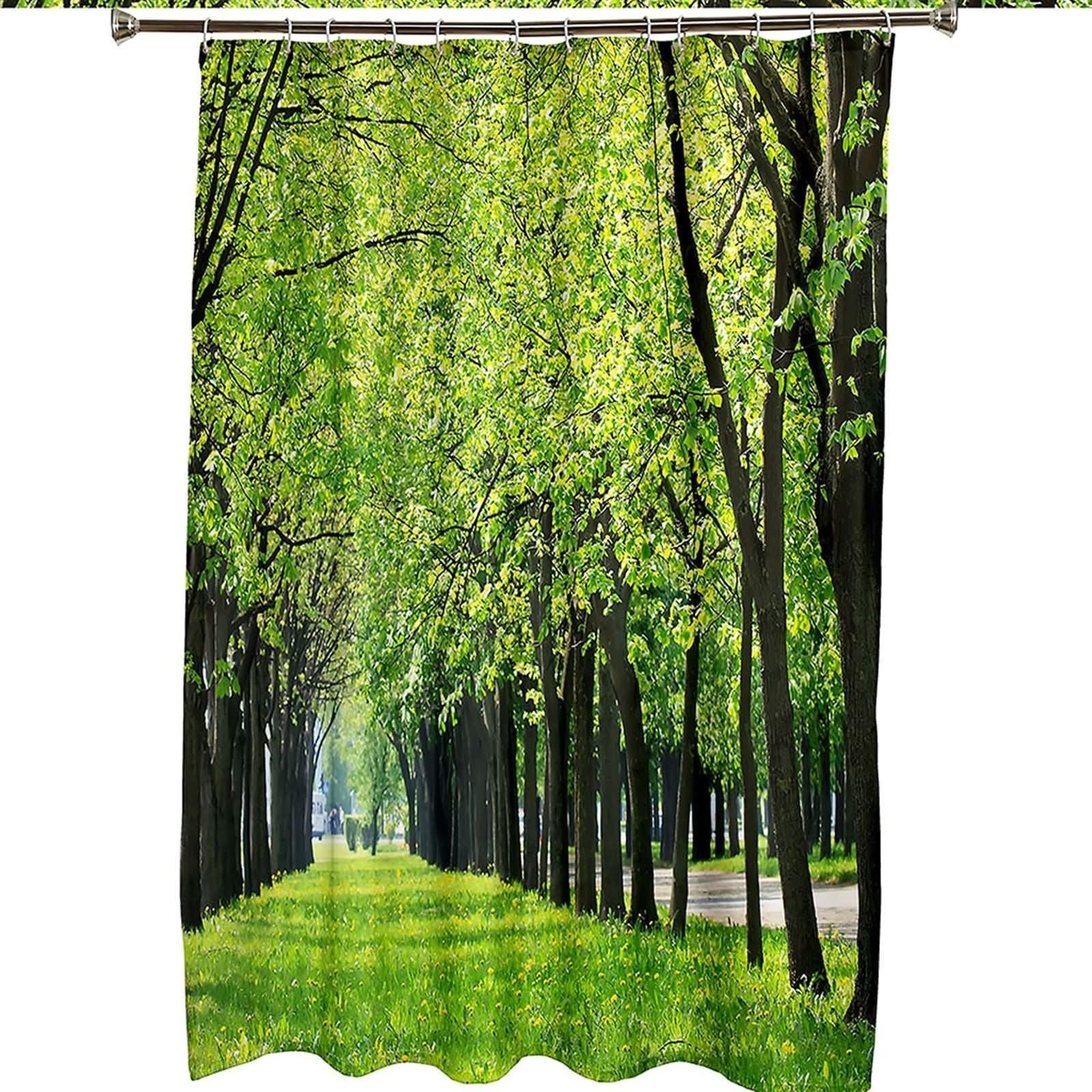 Duschvorhang 180X200, Textil Duschvorhang Grün Parkbäume Wiese Schöner Duschvorhang