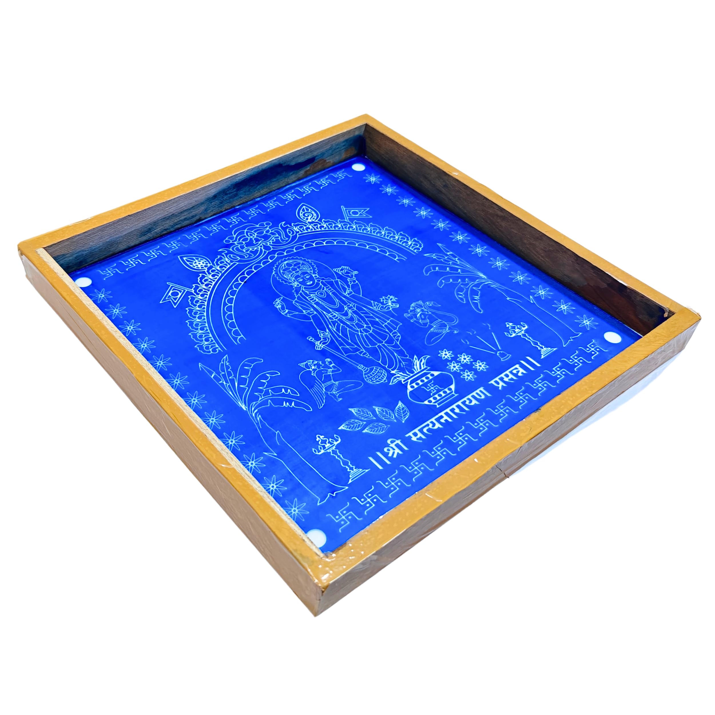 Anciently Satyanarayan Pooja Rangoli Stencil Wooden, Rangoli Sacha Wooden, 1 Piece (10x10 Inches)-image-3