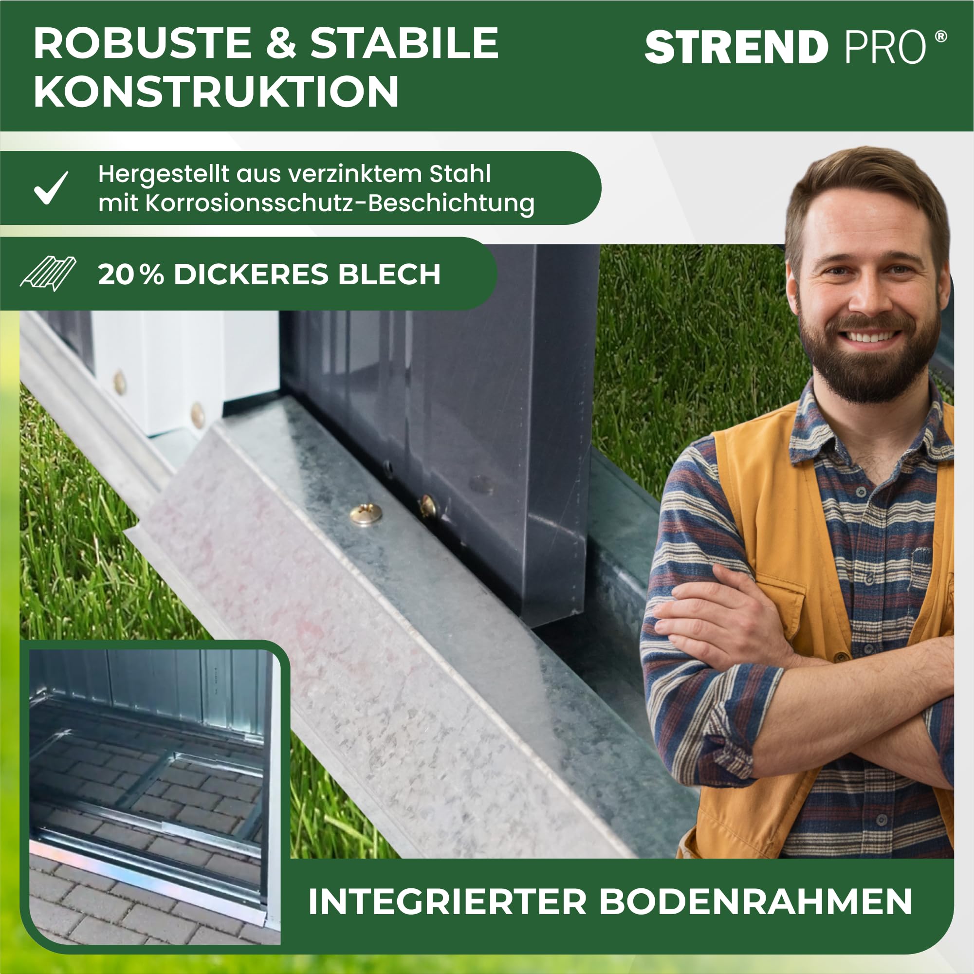 STREND PRO Metall Gartenhaus mit Unterbau, Anthrazit, 205 x 96 x 174 cm | Solide & Langlebig | Geräteschuppen mit 2 Schiebetüren | Garten gerätehause | Gartenlaube | Blechhütte | Fahrradgarage