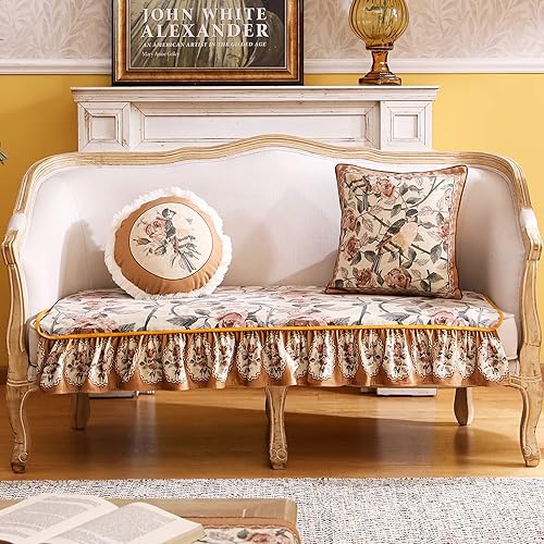 patdrea Funda de sofá vintage con diseño de volantes para sofá biplaza, fundas de terciopelo floral para sofá modular, fundas de lujo