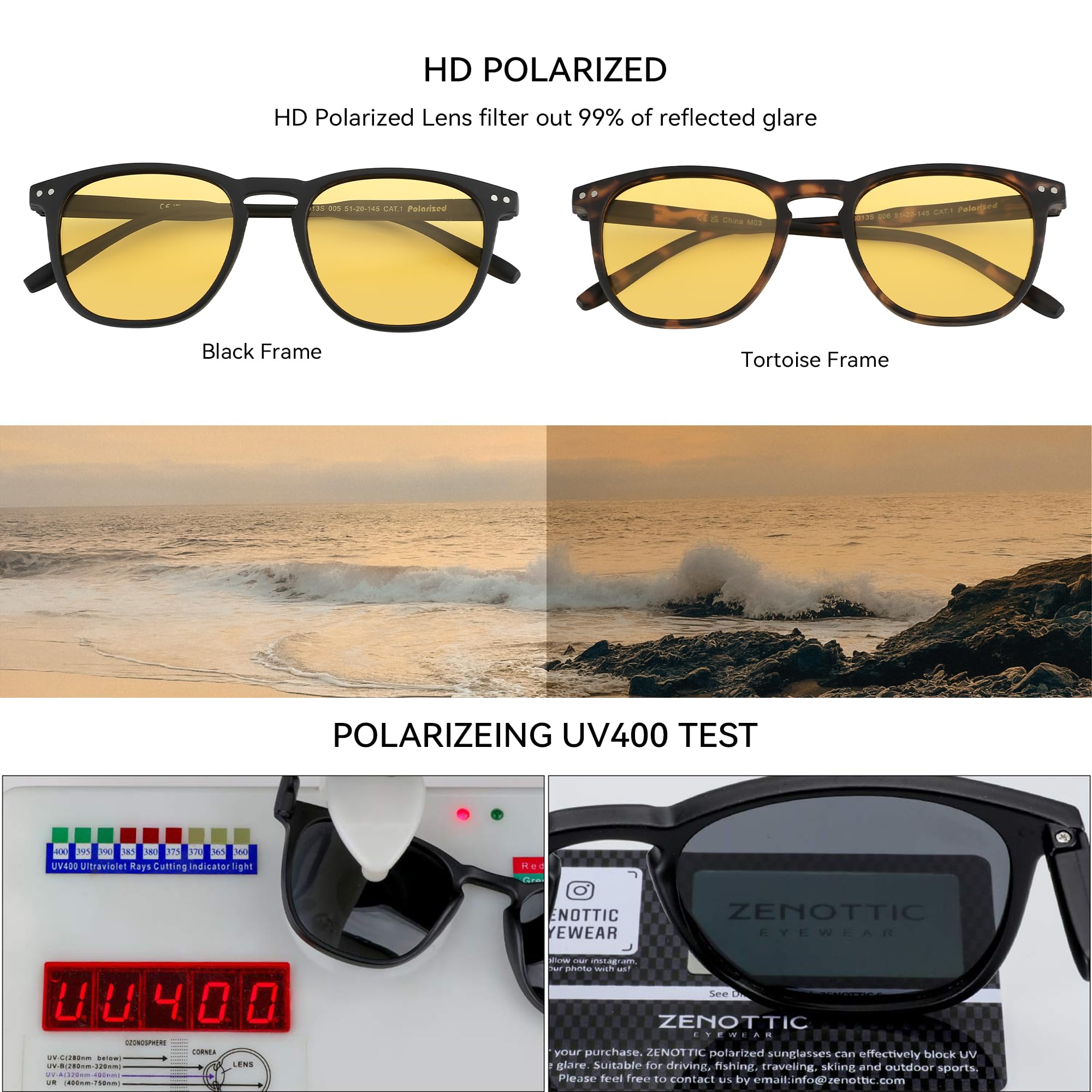 ZENOTTIC 2 Paia Occhiali da Sole Polarizzati per Uomo Donna Retro Vintage Rotondi Quadrati Protezione UV400 Unisex