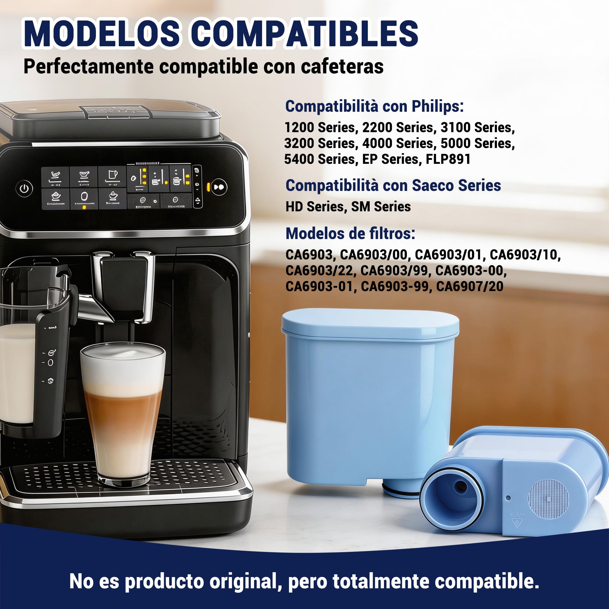4 Filtros de Agua Compatibles con Philips AquaClean CA6903/10, CA6903/22, CA6707/20, Filtro de Repuesto para Saeco y Philips Máquinas de Café Automáticas
