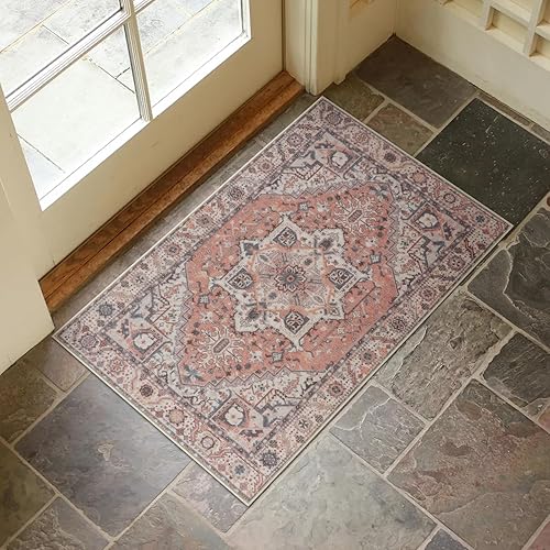 Miniatura 32 de Collive Tapete lavable para puerta de interior, antideslizante, alfombra de entrada retro de 24"x36", tapete de entrada de pelo bajo envejecido para