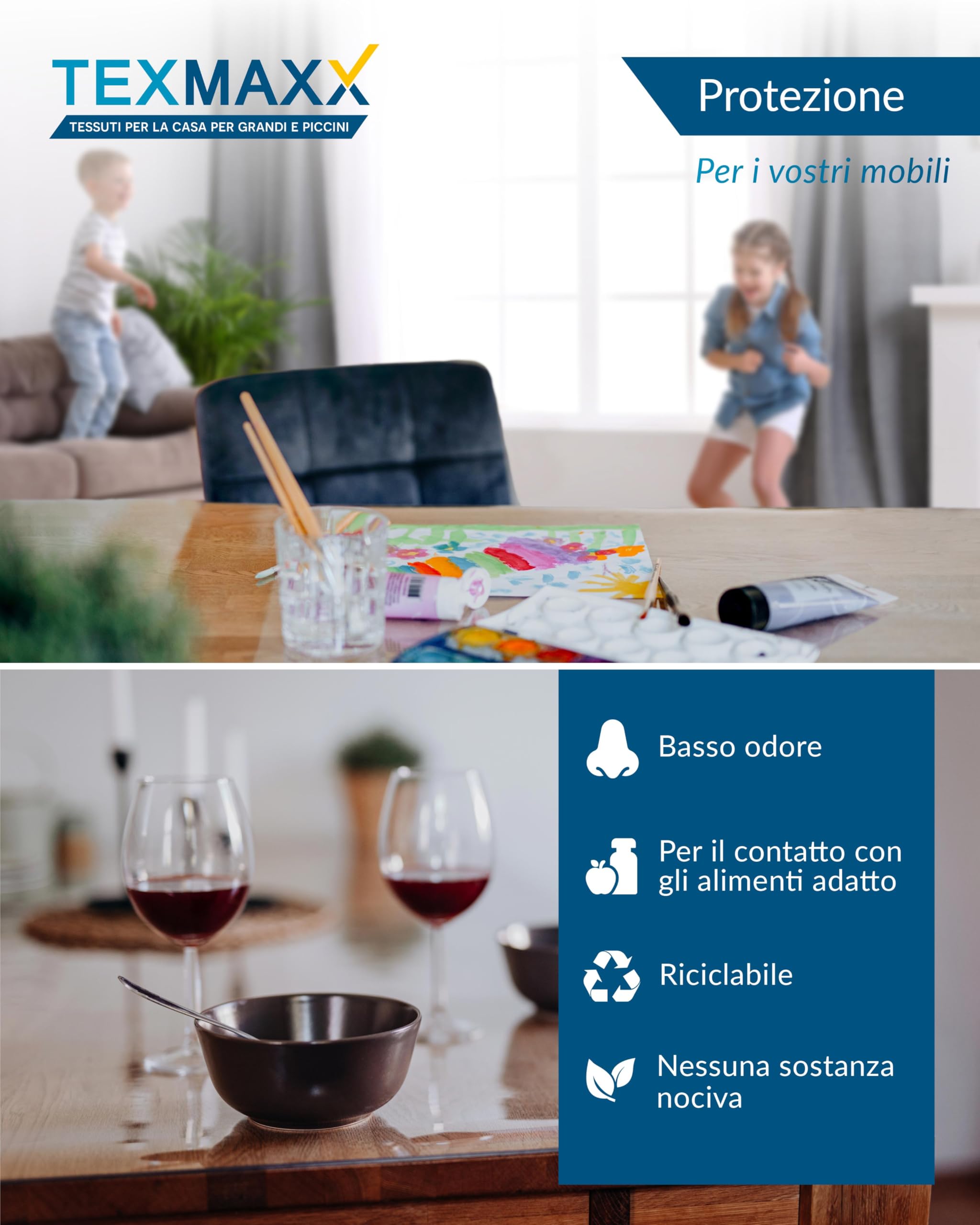 TEXMAXX pellicola trasparente per tavolo 2mm con bordo dritto - protezione tavolo pvc varie misure dimensioni - pellicolatavolo trasparente - 60 cm x 180 cm
